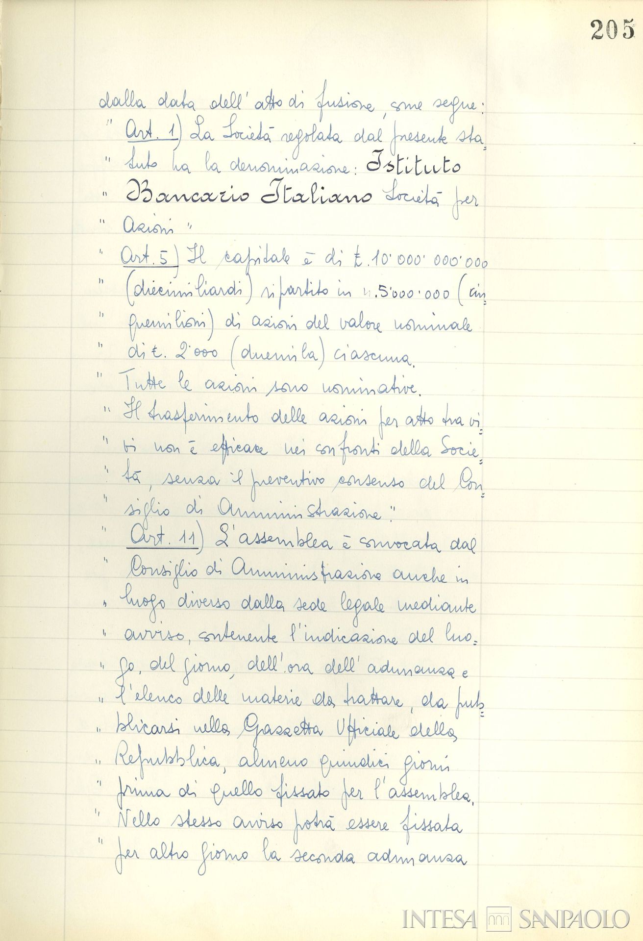 Istituto Bancario Italiano, pagina del verbale relativo alla delibera dellla nascita dell'Istituto, 8 giugno 1967