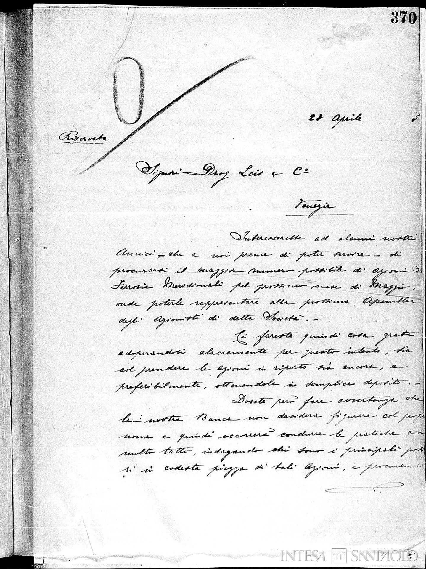 Drog Leis e C., pagina estratta dai Copialettere di Direzione, 28 aprile 1895