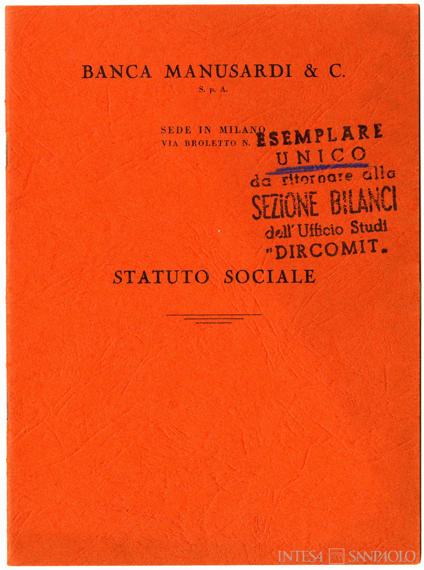 Banca Manusardi & C., frontespizio dello statuto, senza data
