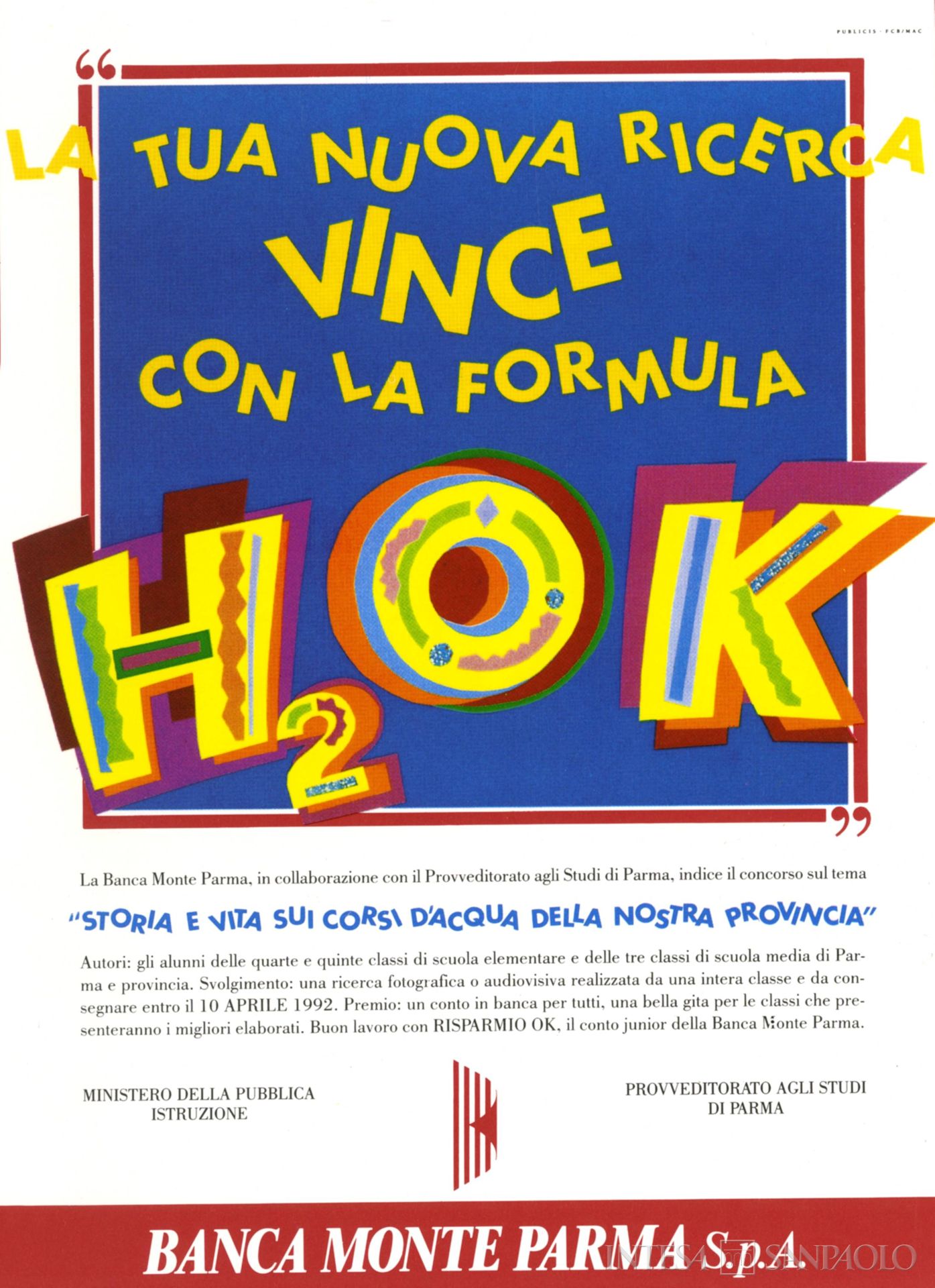 Banca del Monte di Parma, manifesto pubblicitario per un concorso dedicato agli alunni delle scuole organizzato tratto dal bilancio del 1991