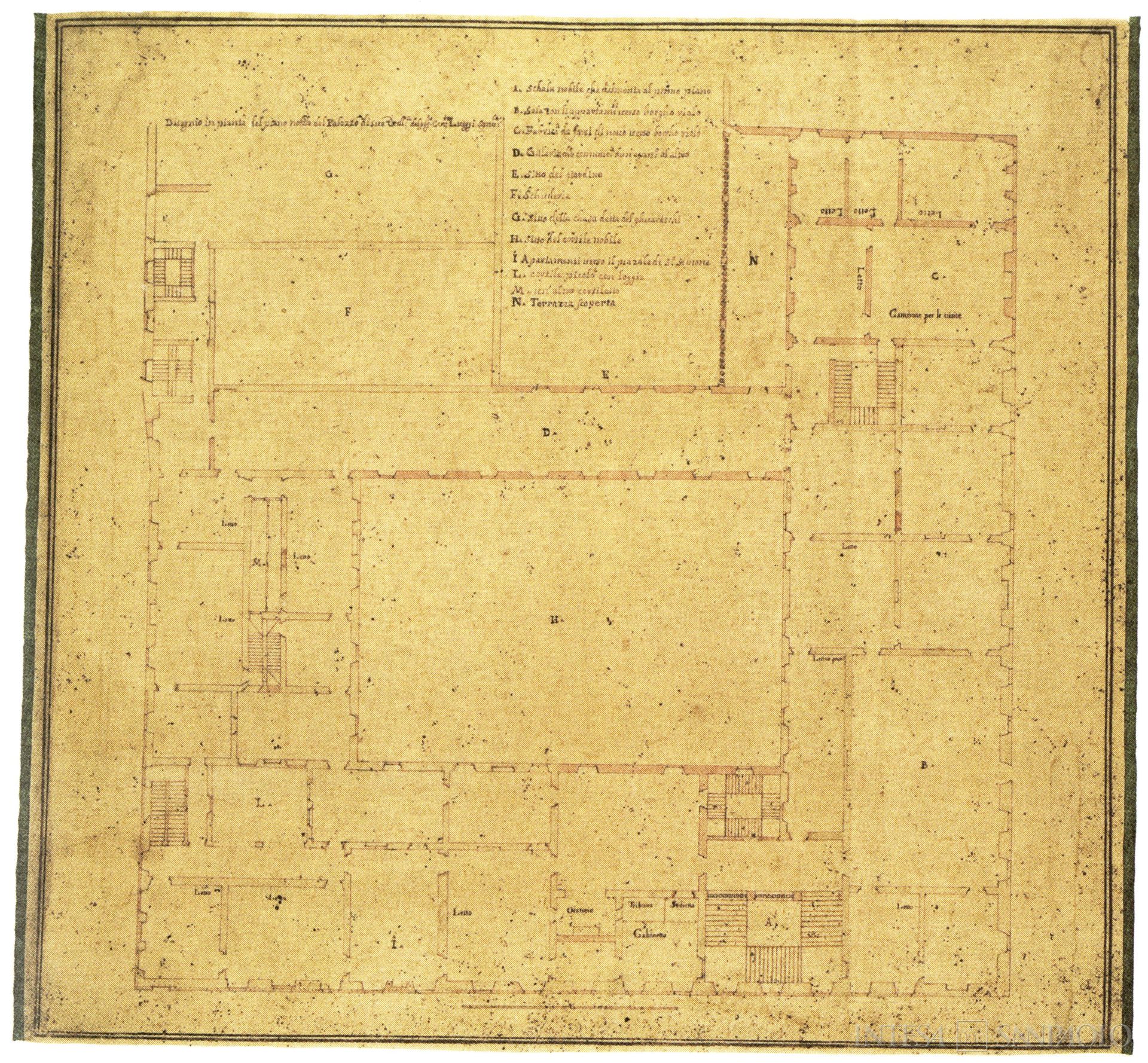 Banca del Monte di Parma, Palazzo Sanvitale, progetto di ristrutturazione del piano nobile, disegno datato 1728-1729 tratto da Palazzo Sanvitale a Parma. Storia, Architettura, Arte, 2006 (fotografia di D. I. Cristoforo Bettoli)