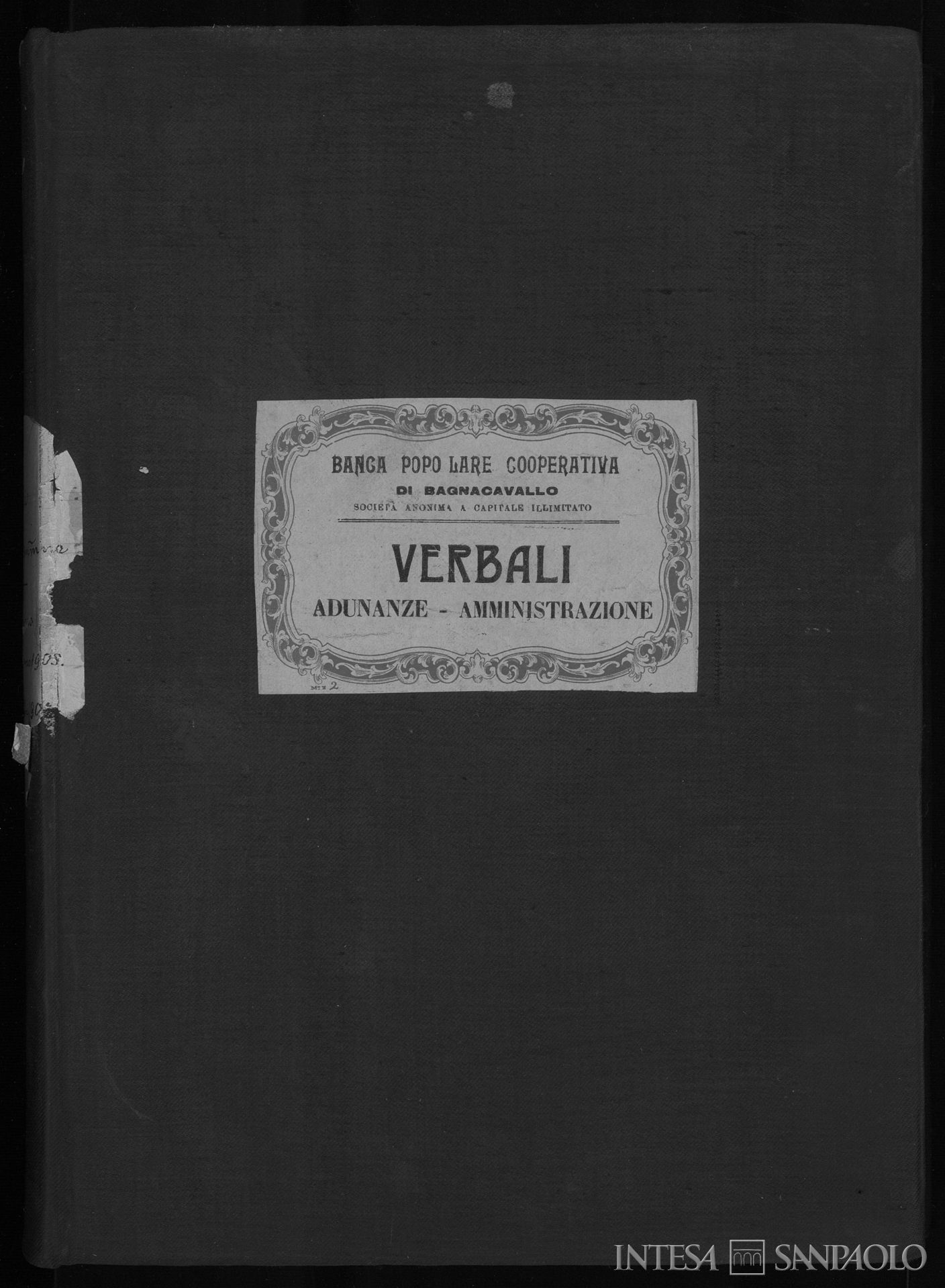 Banca Popolare Cooperativa di Bagnacavallo, frontespizio dei Verbali del Consiglio di Amministrazione, 1905-1907