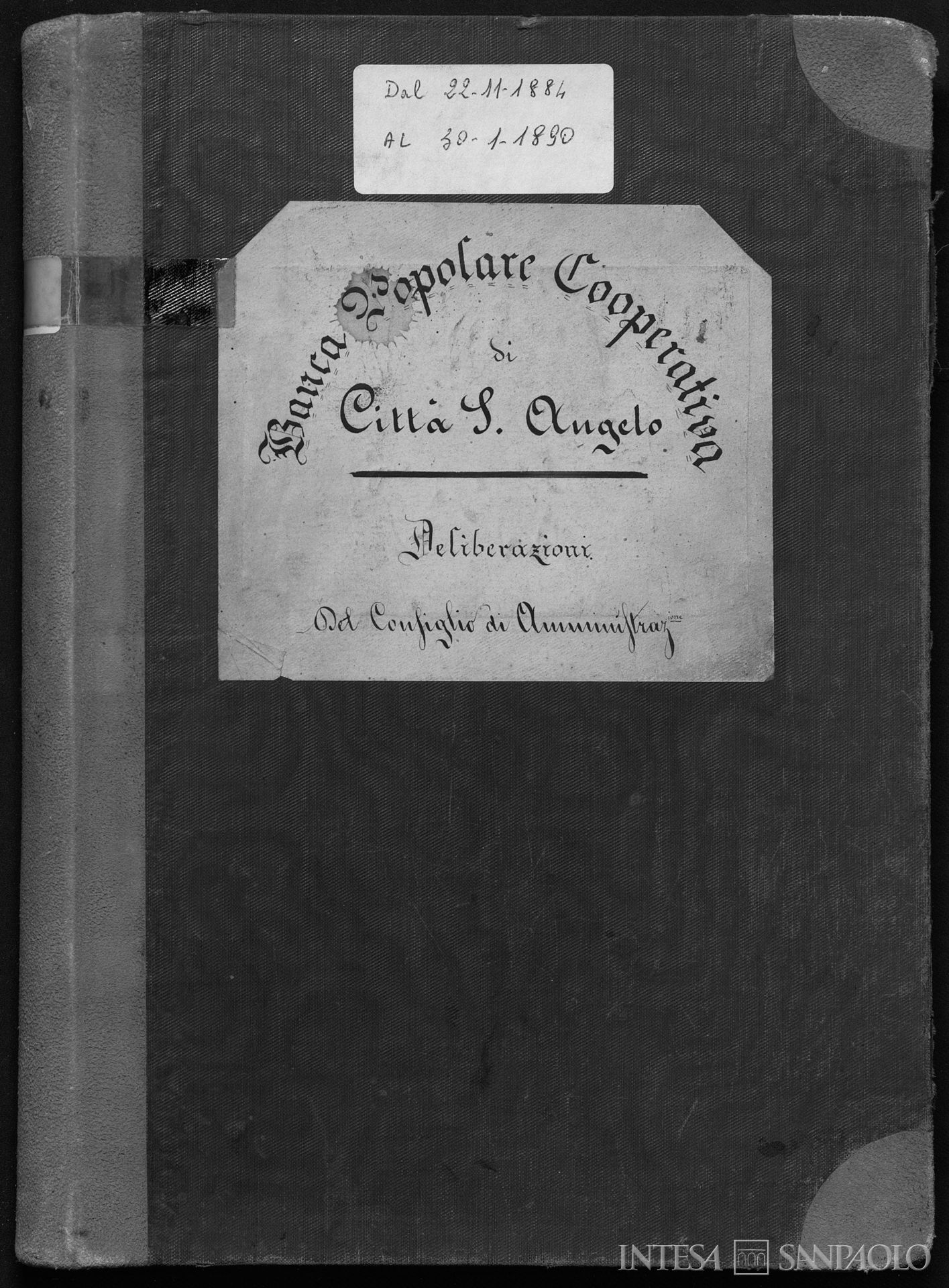 Banca Popolare Cooperativa di Città Sant'Angelo, frontespizio del primo libro dei Verbali del Consiglio di Amministrazione, 1884-1890