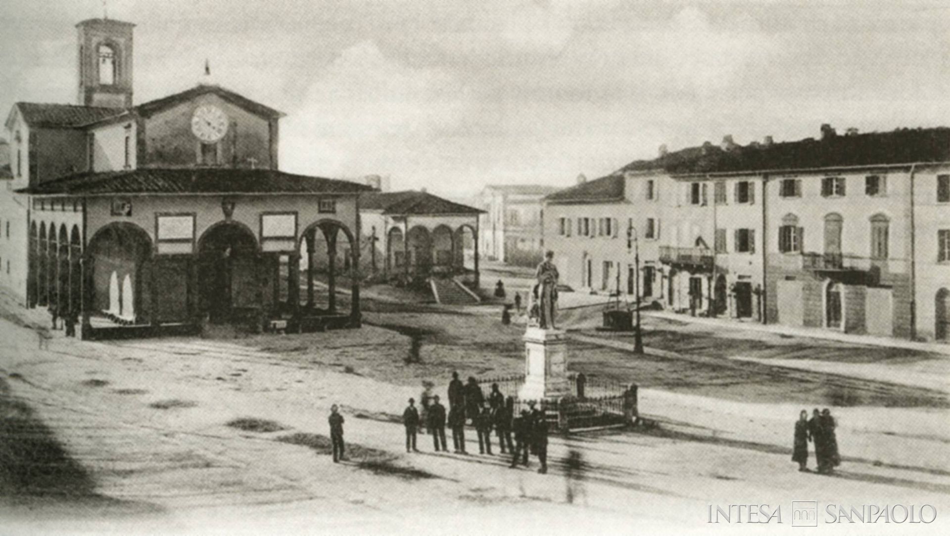 Banca Popolare di Valdinievole, il monumento a Giuseppe Giusti a Monsummano Terme, cartolina postale, 1908 (fotografo sconosciuto)