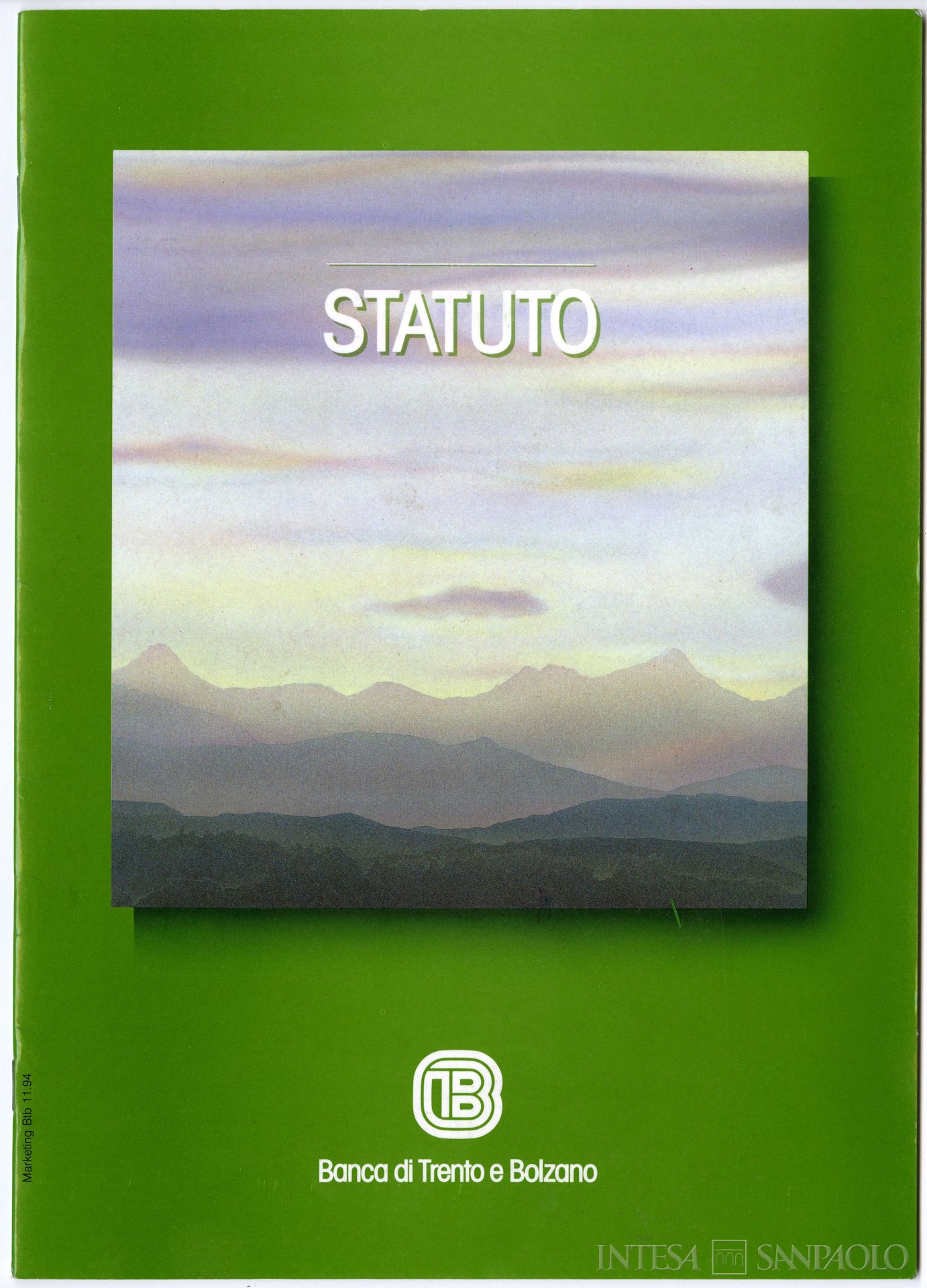 Banca di Trento e Bolzano, frontespizio dello Statuto, 1994