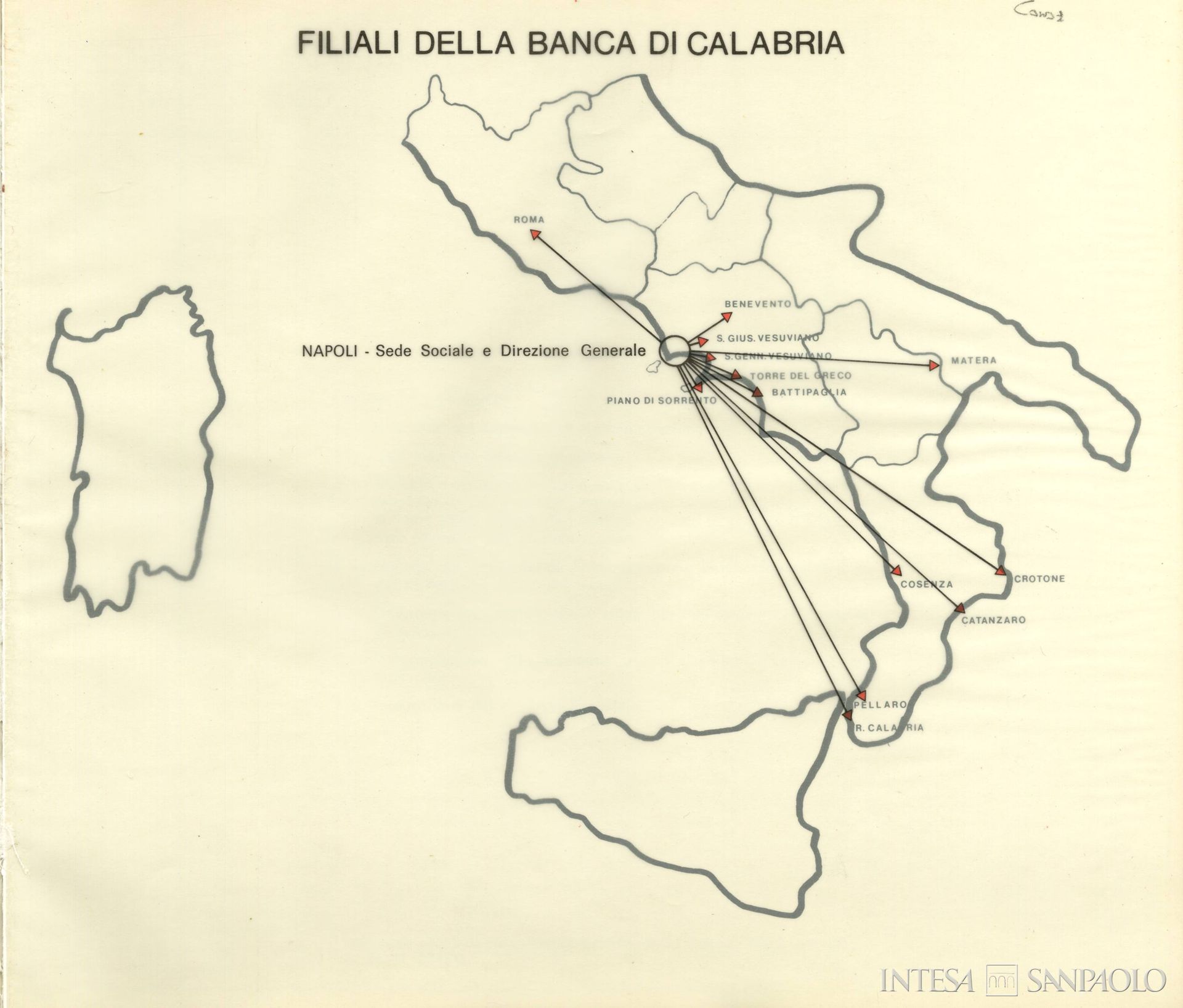 Banca di Calabria, rete territoriale, illustrazione tratta dal bilancio del 1977