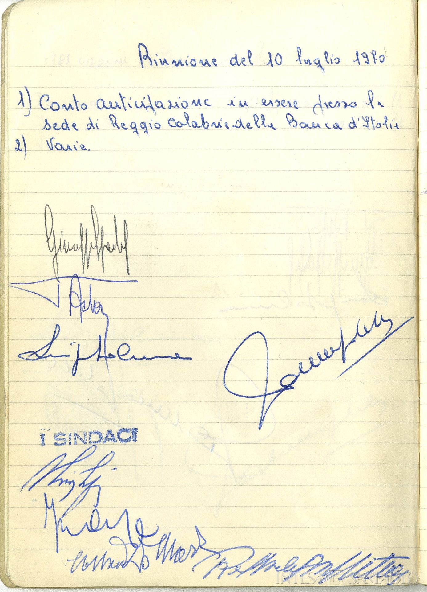 Banca di Calabria, pagina del libretto firme e presenze del Comitato Esecutivo, 10 luglio 1970