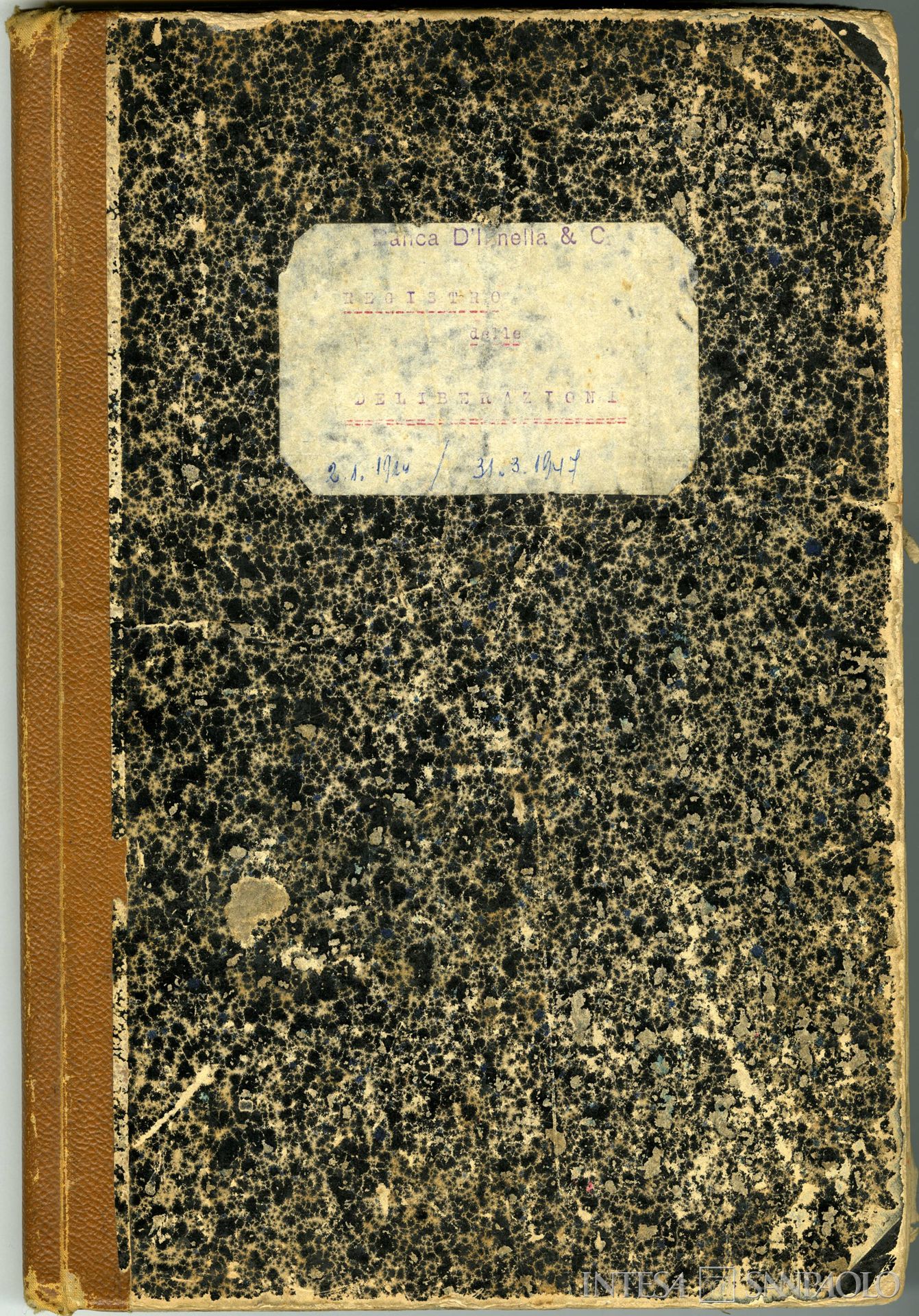 Banca d'Innella & C., frontespizio del registro delle deliberazioni, 1924-1947