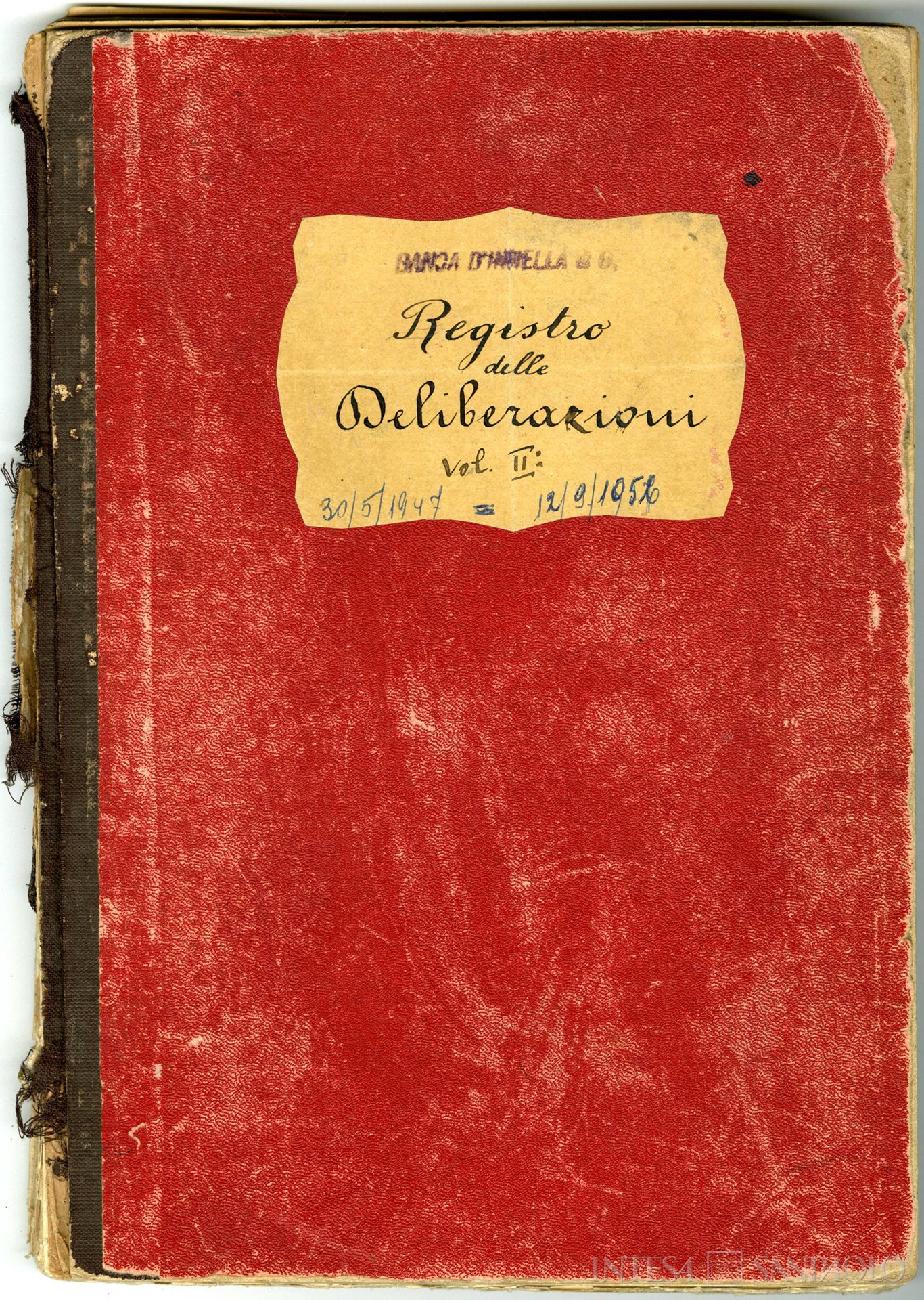Banca d'Innella & C., frontespizio del registro delle deliberazioni, 1947-1956