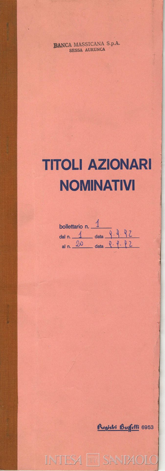 Banca Massicana, matrice dei titoli azionari nominativi, 1992