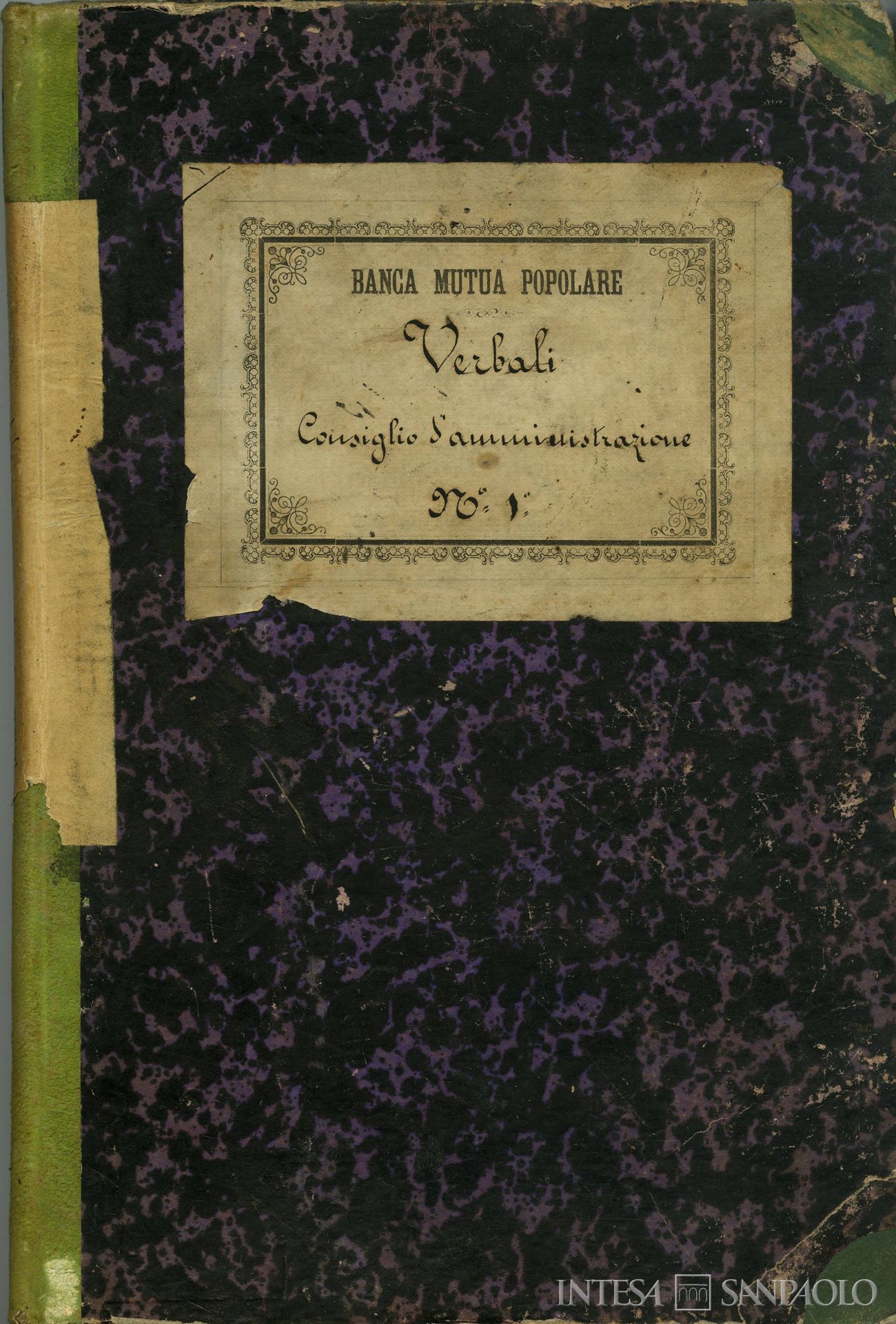 Banca Mutua Popolare, frontespizio del libro dei Verbali del Consiglio di Amministrazione, 1883-1885