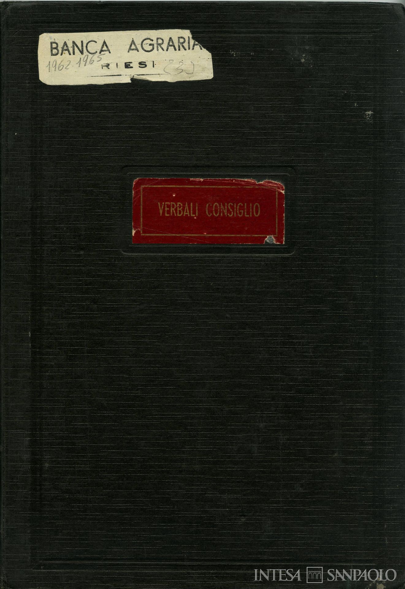 Banca Agraria di Riesi, frontespizio del libro dei Verbali del Consiglio di Amministrazione, 1962-1965