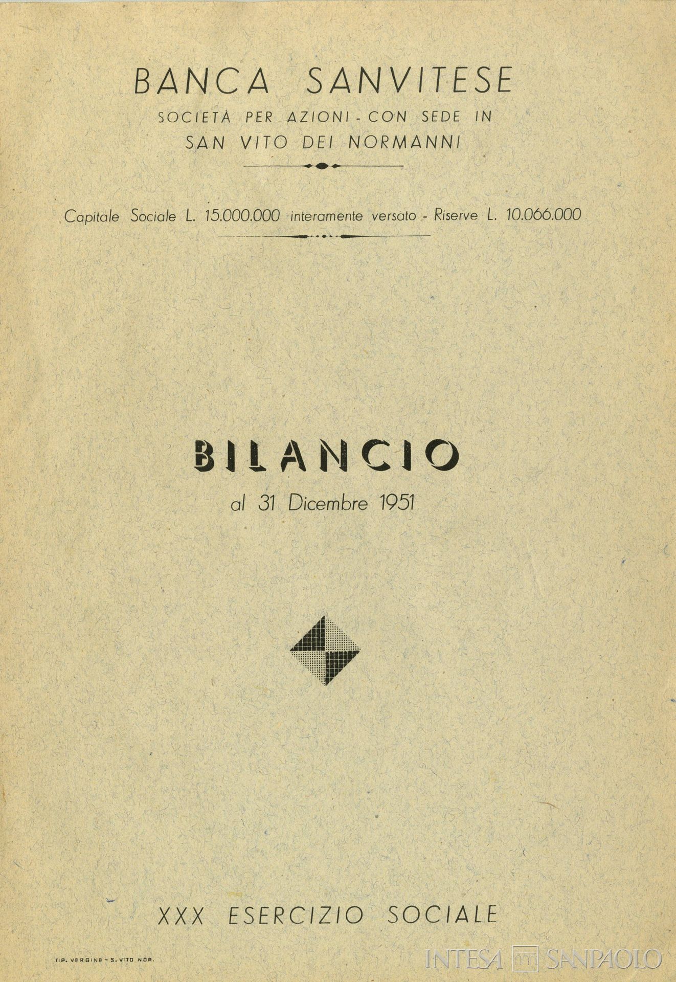 Banca Sanvitese, frontespizio del bilancio del 1951
