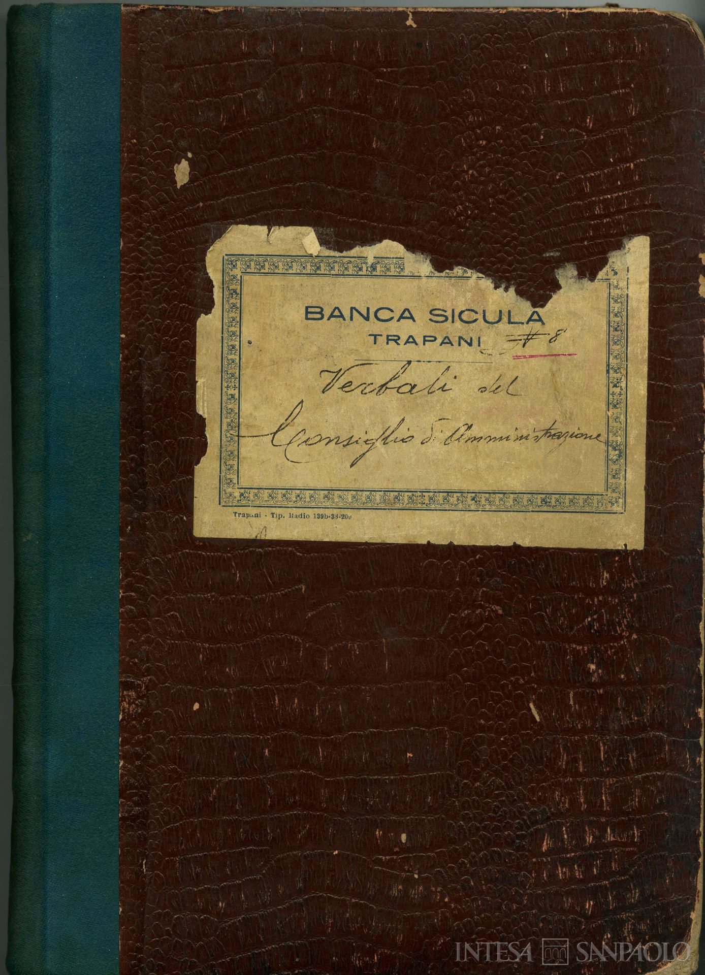 Banca Sicula, frontespizio del libro dei verbali del Consiglio di Amministrazione, 1938-1951