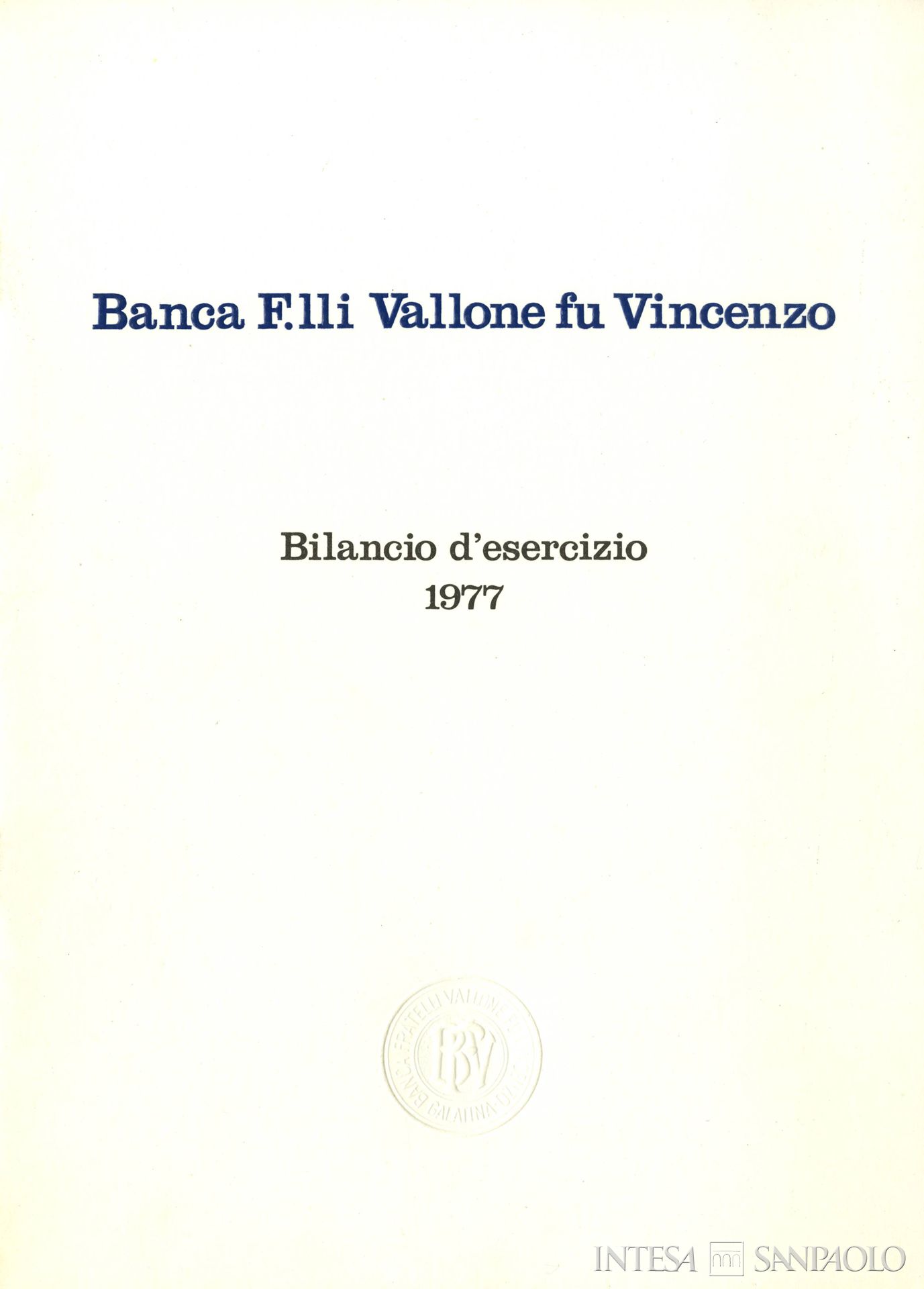 Banca Vallone, frontespizio del bilancio del 1977