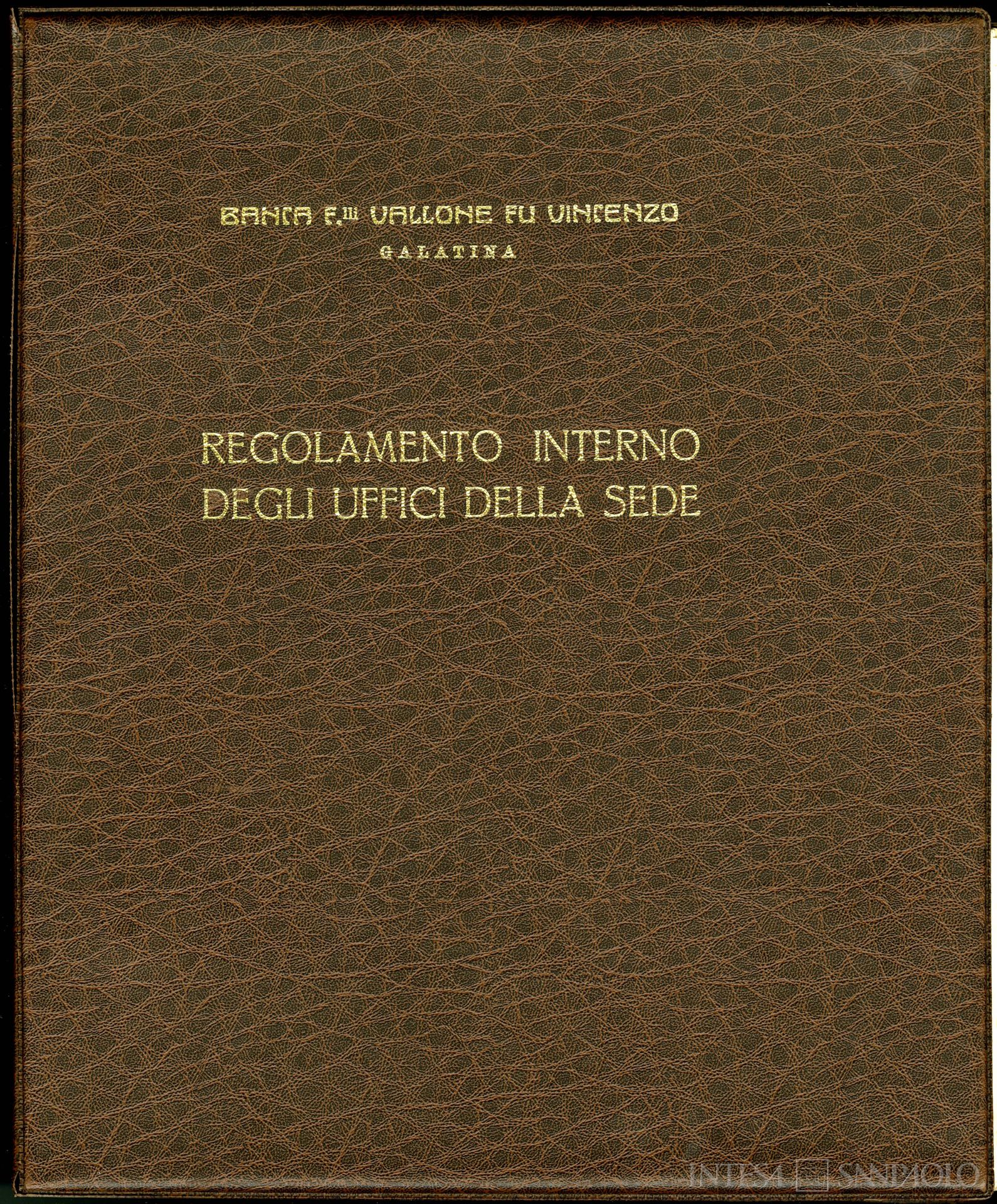 Banca Vallone, frontespizio del Regolamento Interno degli uffici della sede, 1974