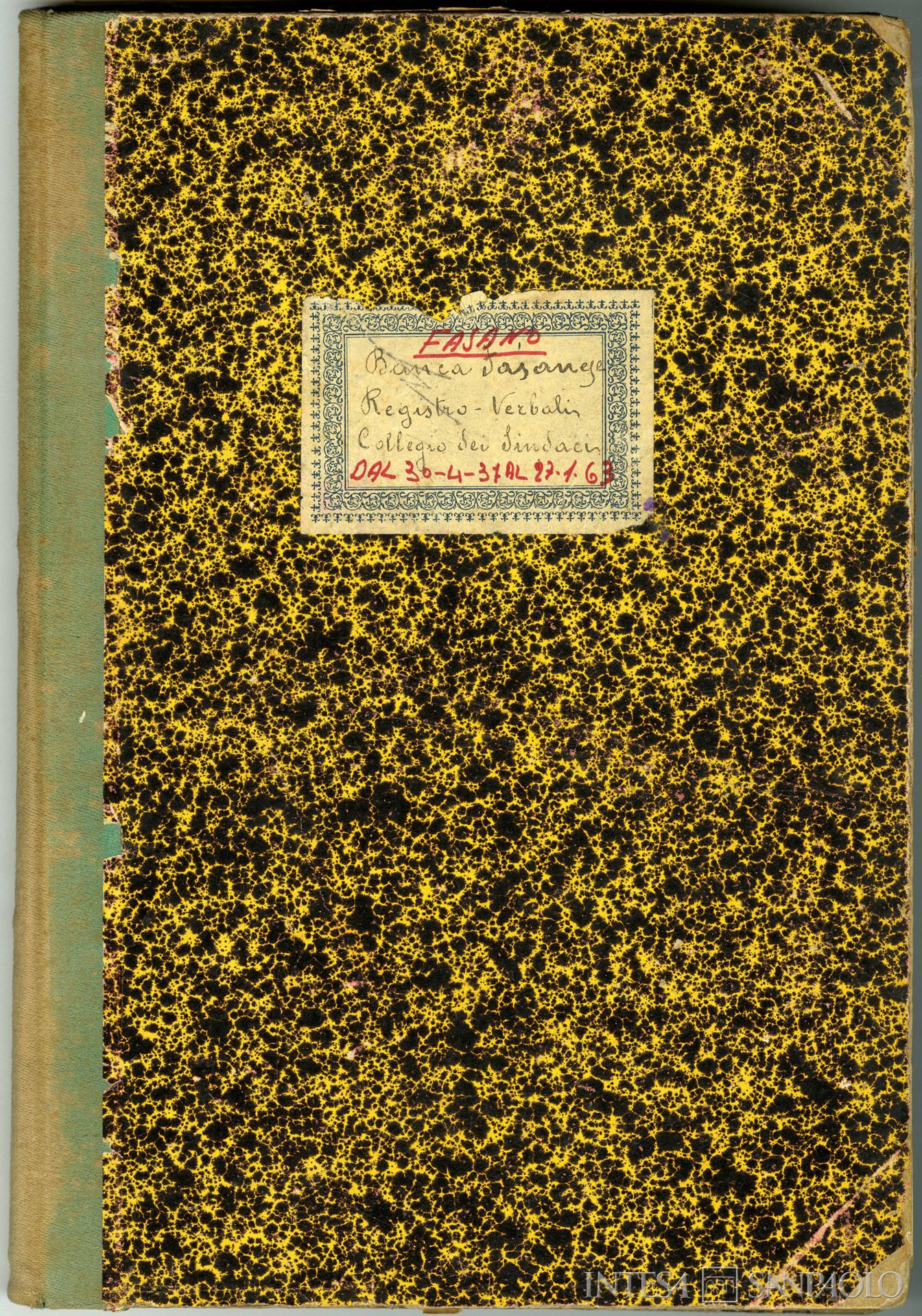 Banca Fasanese, frontespizio dei Verbali del Collegio Sindacale, 1937-1963