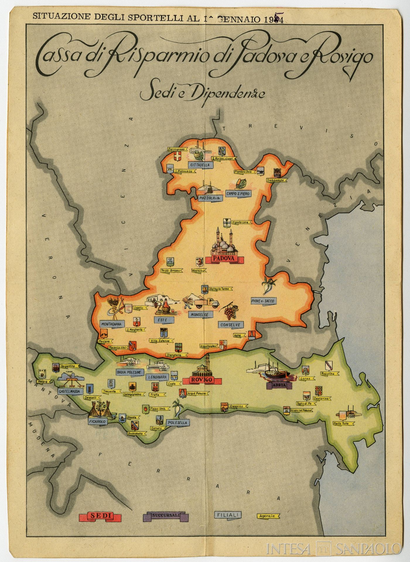 Cassa di Risparmio di Padova e Rovigo, rete territoriale dell'istituto, 1954