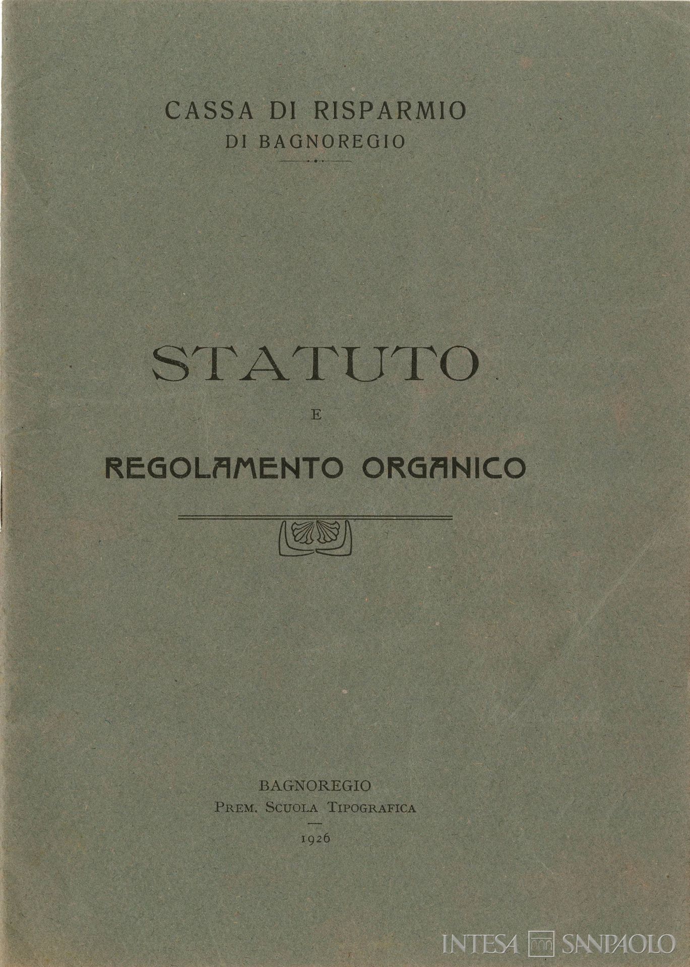 Cassa di Risparmio di Bagnoregio, frontespizio dello Statuto, 1926