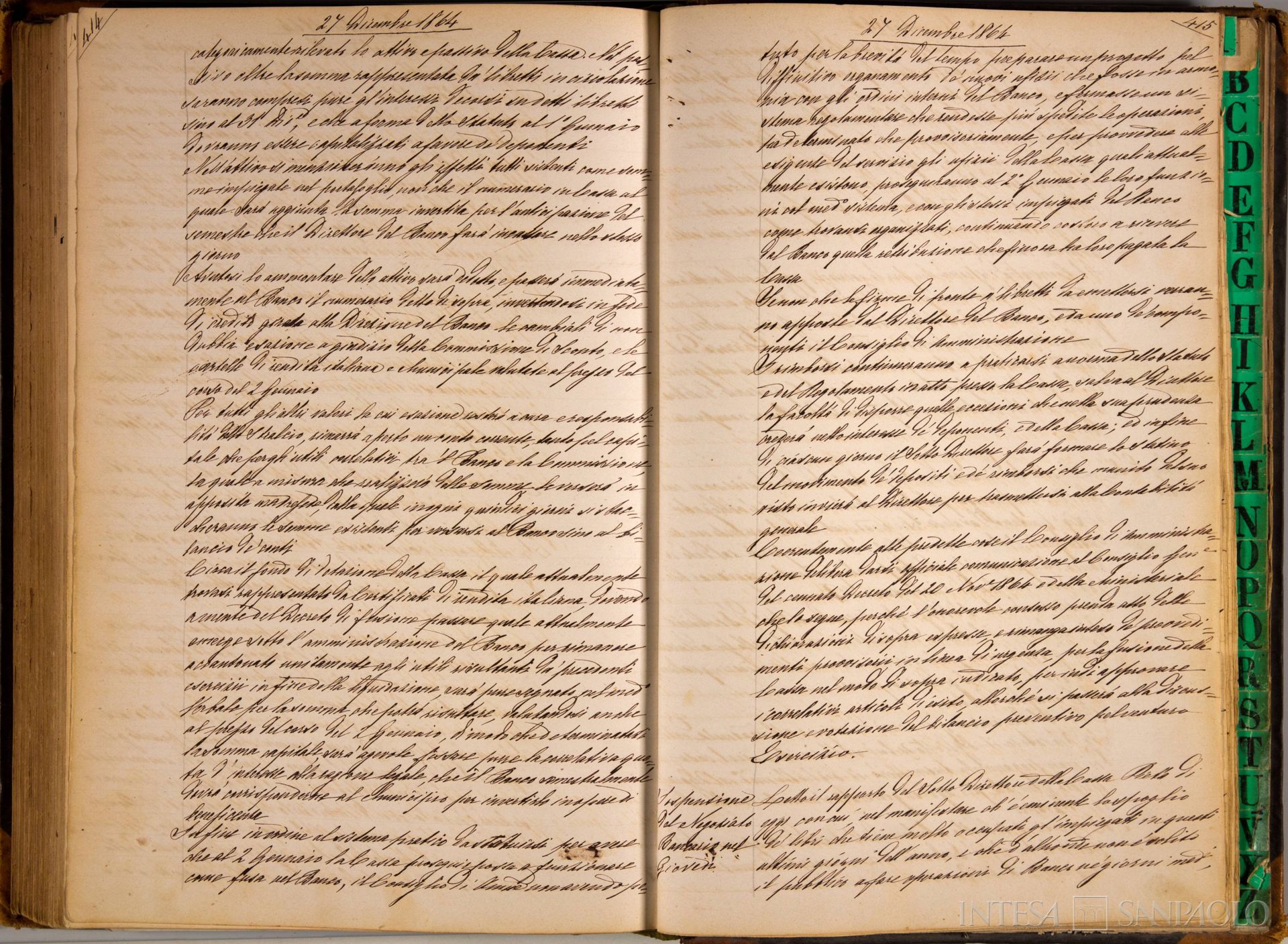 Banco di Napoli, Verbali del Consiglio di Amministrazione, delibera n. 1 relativa alla fusione della Cassa di Risparmio, 27 dicembre 1864 (Archivio Storico del Banco di Napoli)