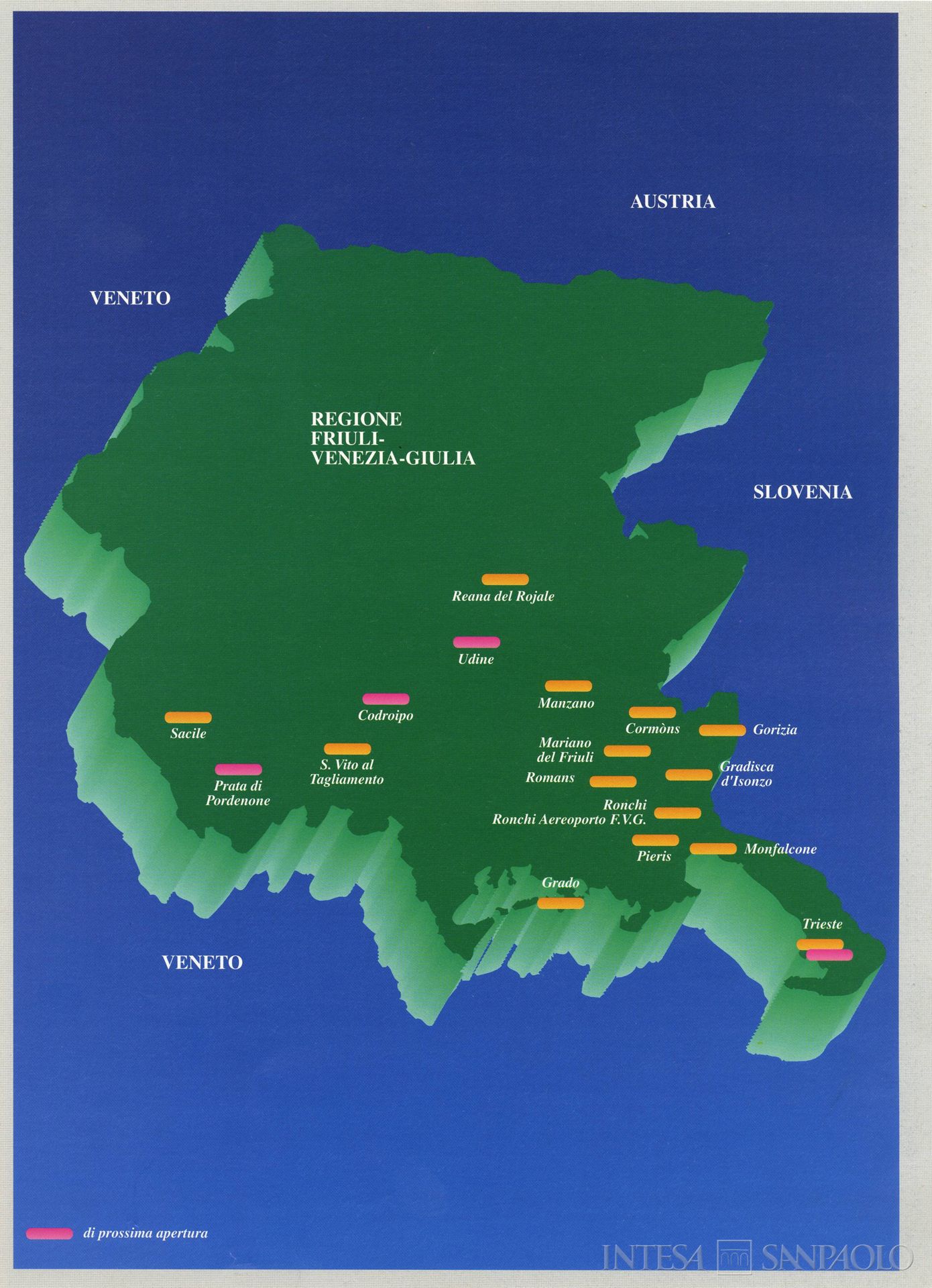 Cassa di Risparmio di Gorizia, rete territoriale, illustrazione tratta da Relazioni e bilancio, 1992