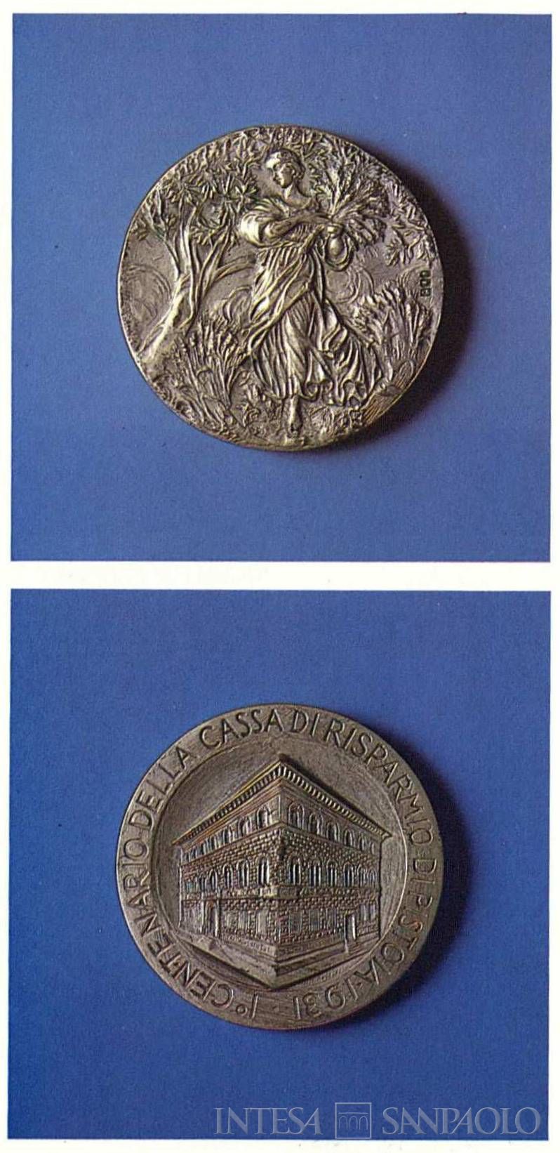 Cassa di Risparmio di Pistoia e Pescia, medaglia commemorativa del centenario dell'Istituto, fotografie tratte da Il Tremisse Pistoiese, n. 2, 1980 (fotografo sconosciuto)