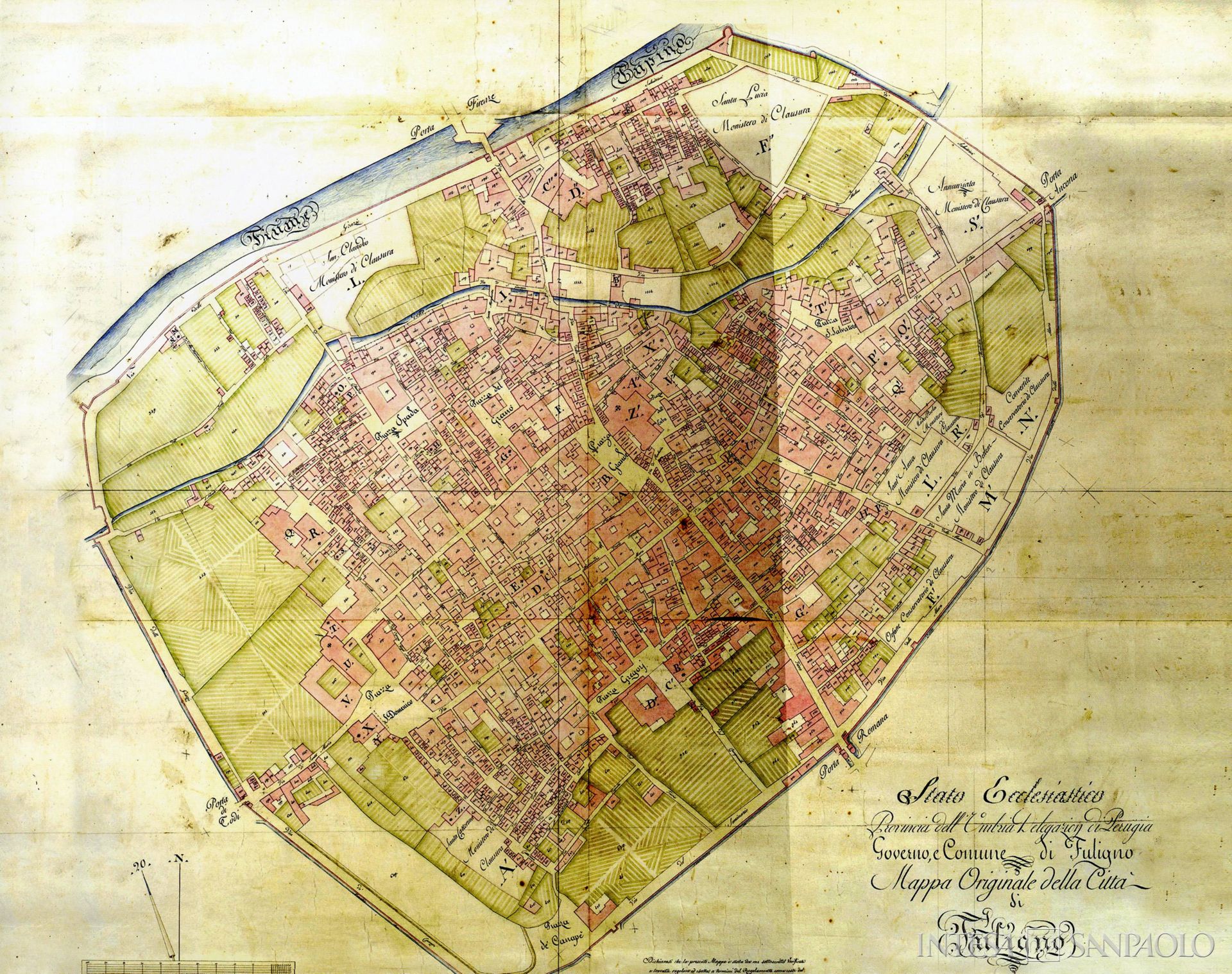 Cassa Rurale ed Artigiana di Foligno, mappa della città di Foligno, illustrazione datata 1819 tratta da Foligno nell'Italia Unita, 2011 (illustratore sconosciuto)