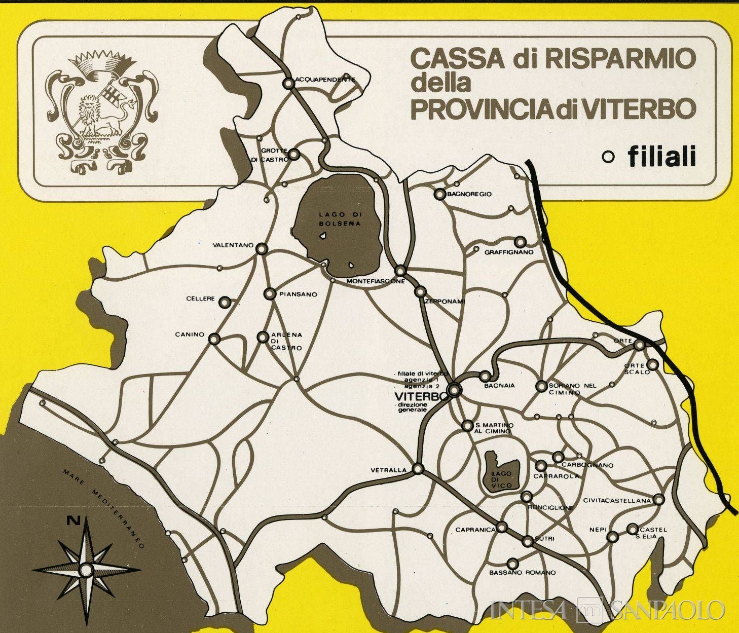 Cassa di Risparmio della Provincia di Viterbo, rete territoriale, illustrazione tratta da 125 anni di esercizio, 1980