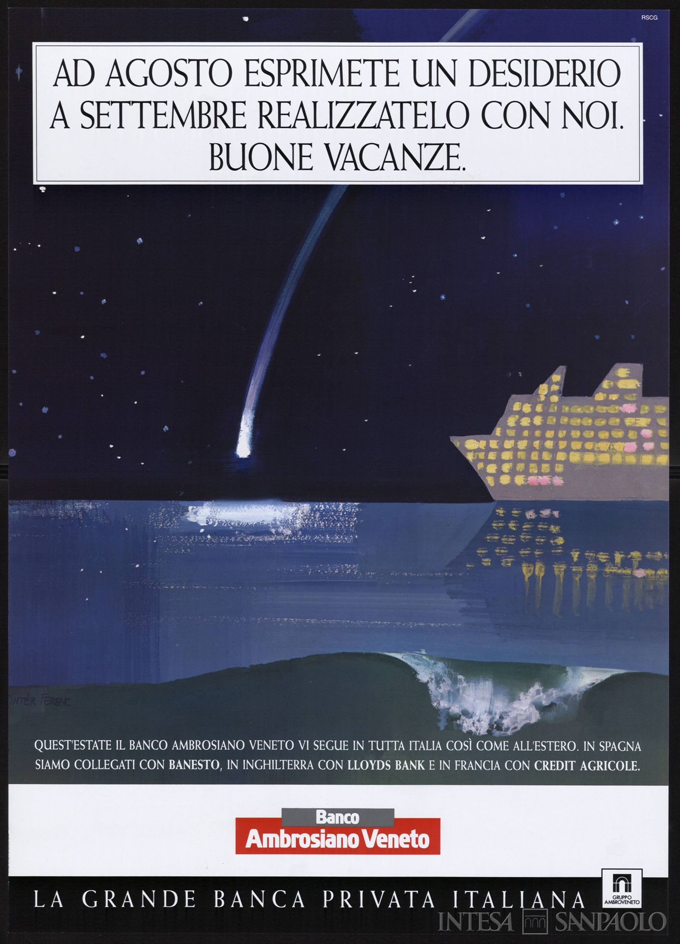 Banco Ambrosiano Veneto, manifesto pubblicitario, 1992 (illustrazione di Ferenc Pinter)