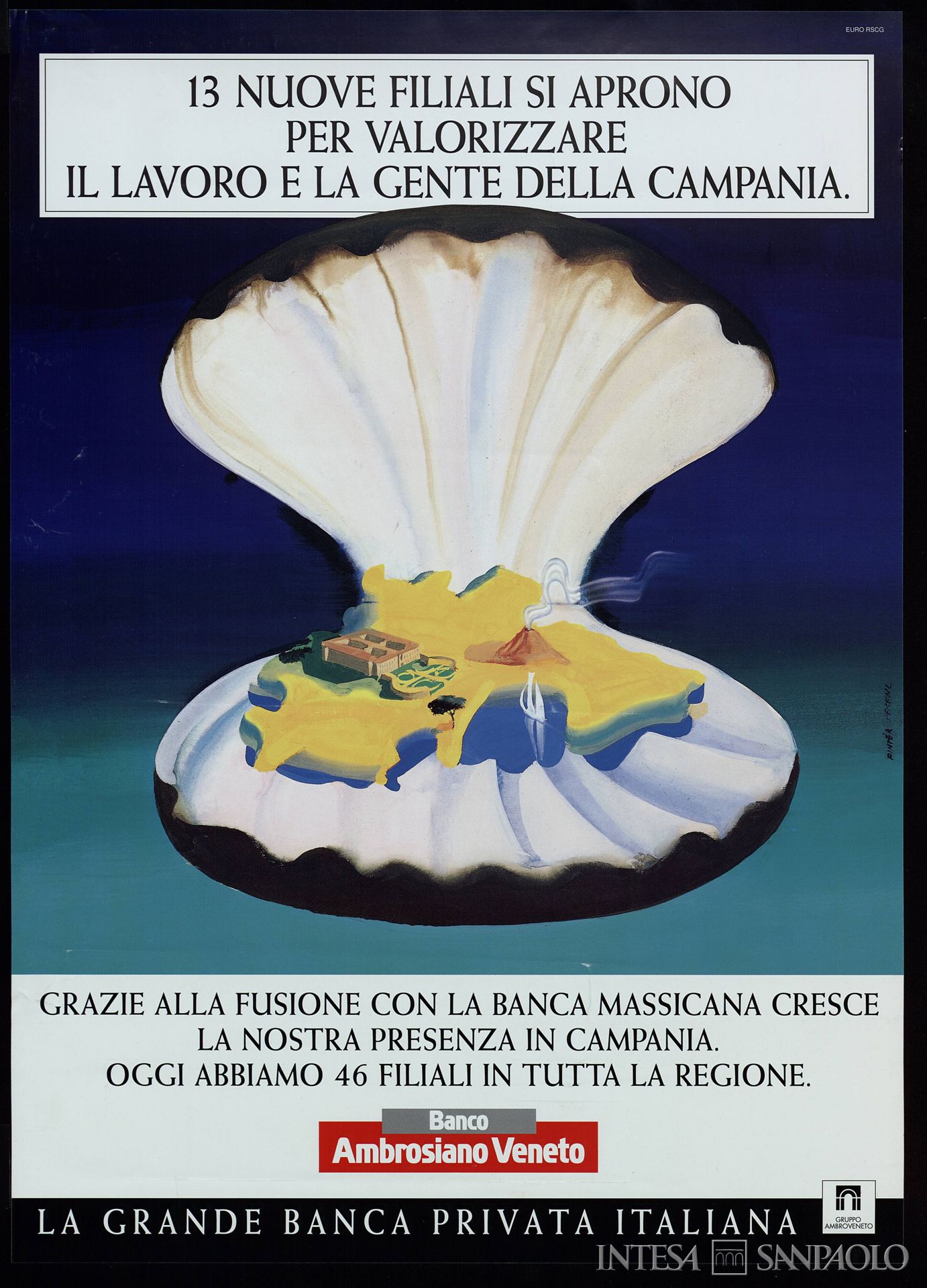 Banca Massicana, manifesto pubblicitario del Banco Ambrosiano Vento a seguito della fusione con l'istituto, 1995