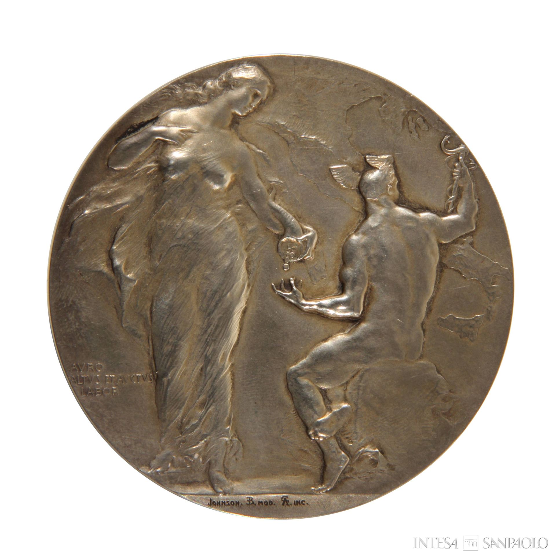 Banca Commerciale Italiana, fronte della medaglia conferita a Federico Weil nel 10° anniversario della Banca Commerciale Italiana, 1904 (progetto di Egidio Boninsegna, incisione di Angelo Cappuccio)