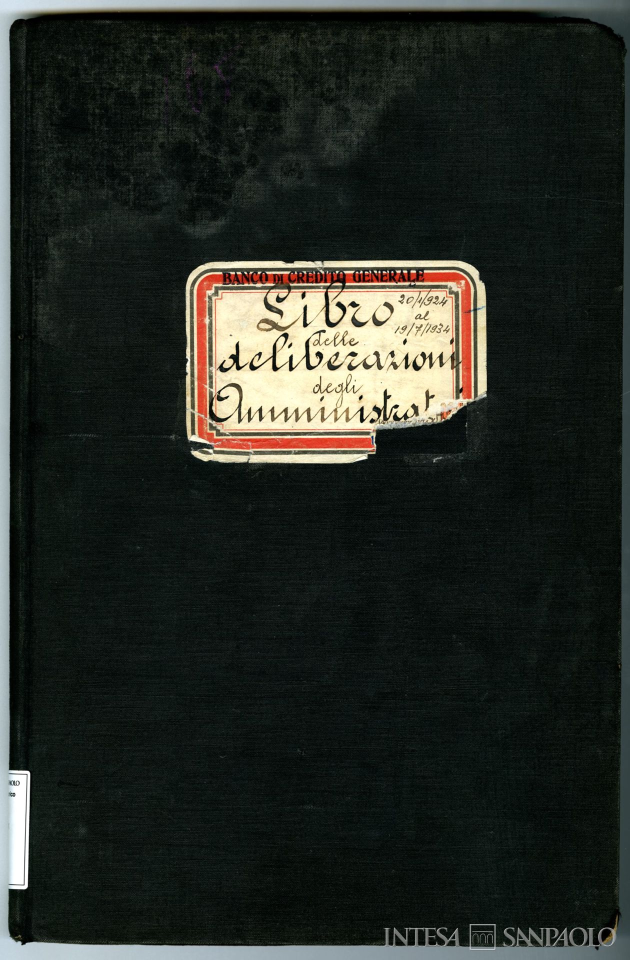 Banca Guglielmini, poi Banco di Credito Generale, copertina del libro delle deliberazioni degli Amministratori dal 1924 al 1934