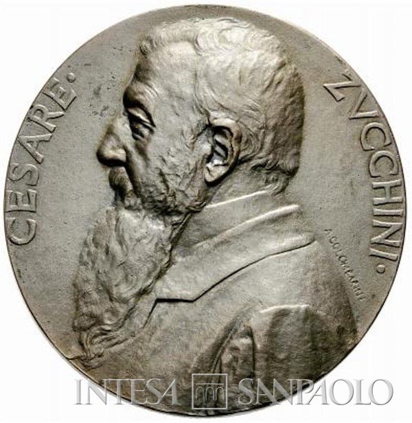 Cesare Zucchini, profilo sulla medaglia omaggio dei soci ed azionisti della Cassa di Risparmio di Bologna al direttore Cesare Zucchini, 1905 (scultore Colombarini Arturo)