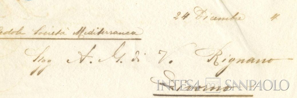 A. e G. di V. Rignano, particolare della lettera della Banca Commerciale Italiana all'istituto riguardante il Servizio Cedole delle Strade Ferrate del Mediterraneo, 24 dicembre 1894