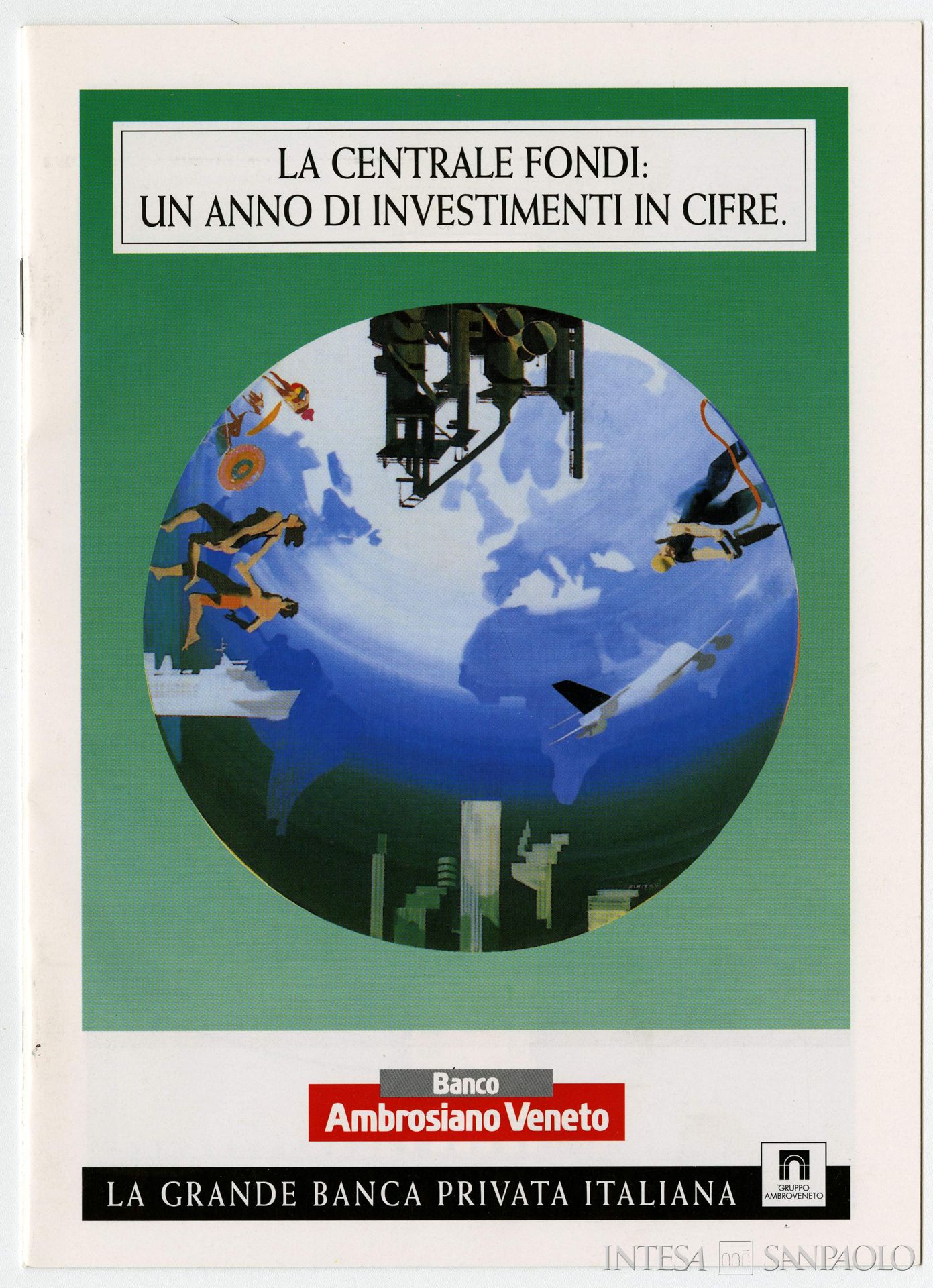Banco Ambrosiano Veneto - La Centrale Fondi - Gruppo Ambrosiano, pubblicità Un anno di investimenti in cifre, 1997 (illustrazione di Ferenc Pintér)