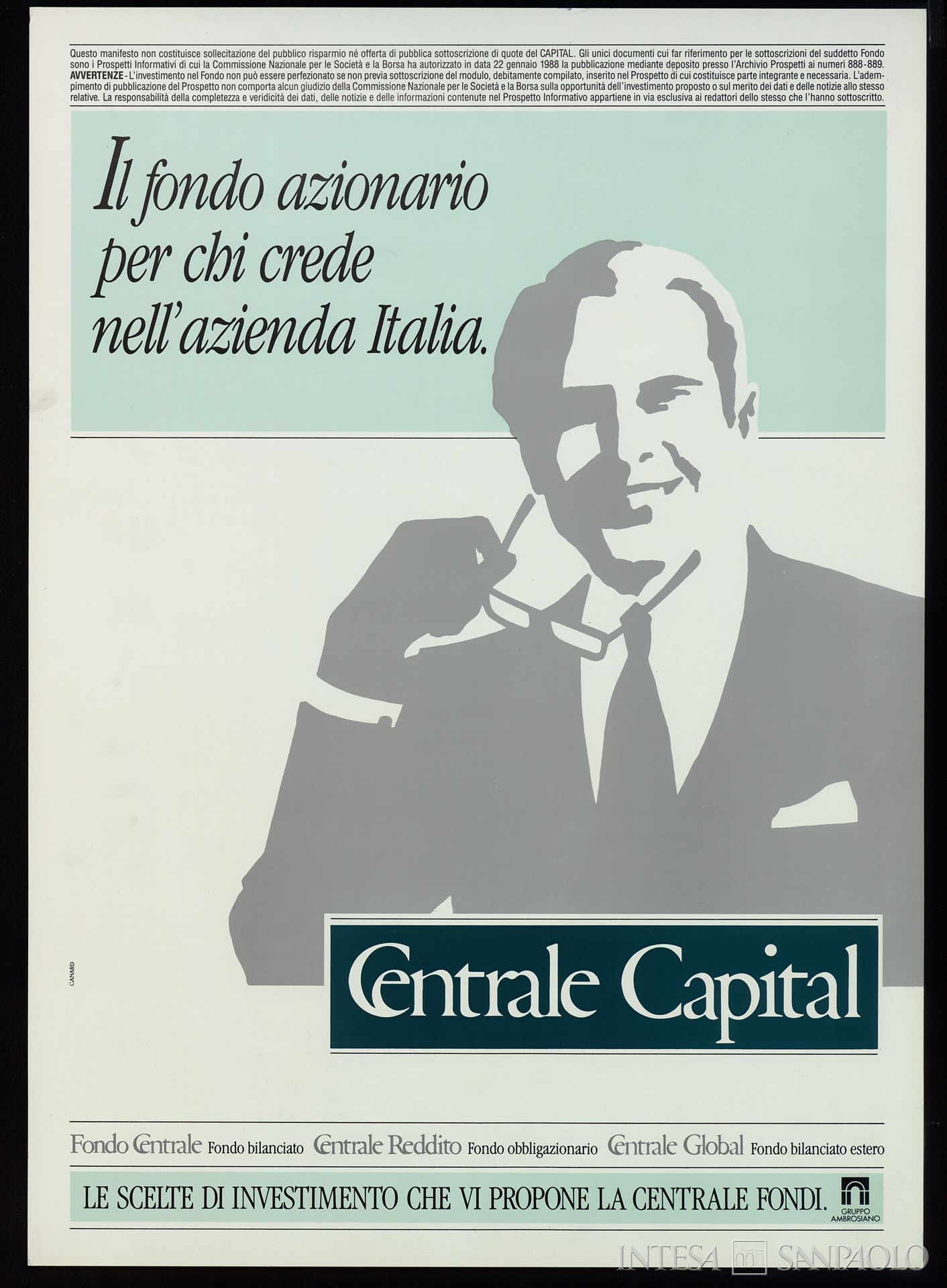 La Centrale Fondi - Gruppo Ambrosiano, pubblicità Centrale Capital, 1988 (grafica di Canard)