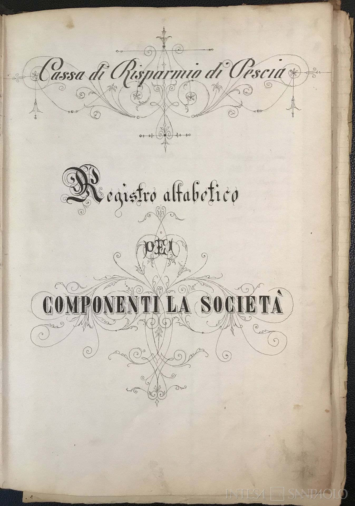 Cassa di Risparmio di Pescia, frontespizio del libro soci, 1840