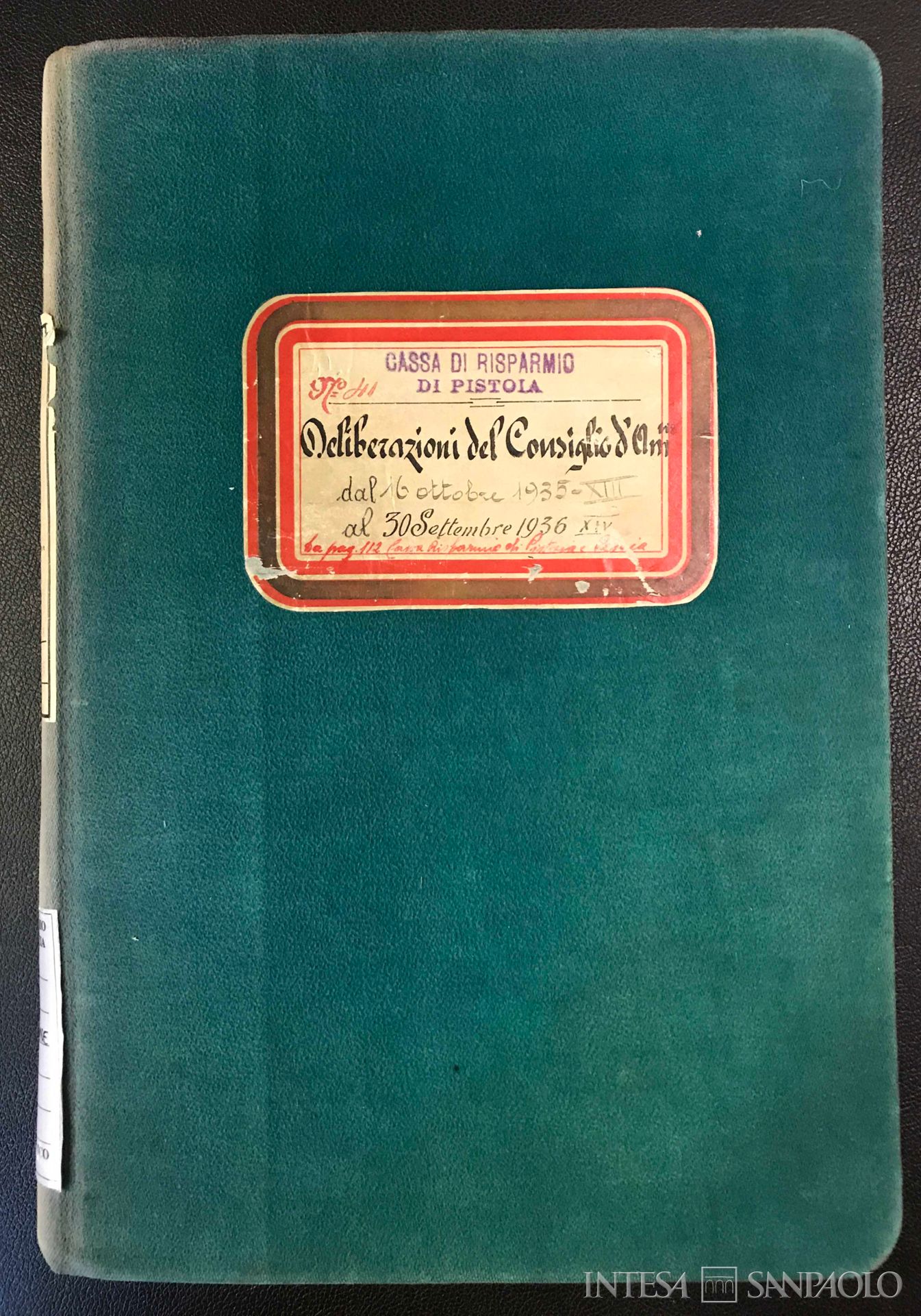Cassa di Risparmio di Pistoia, copertina del libro verbale del Consiglio di Amministrazione 1935-1936