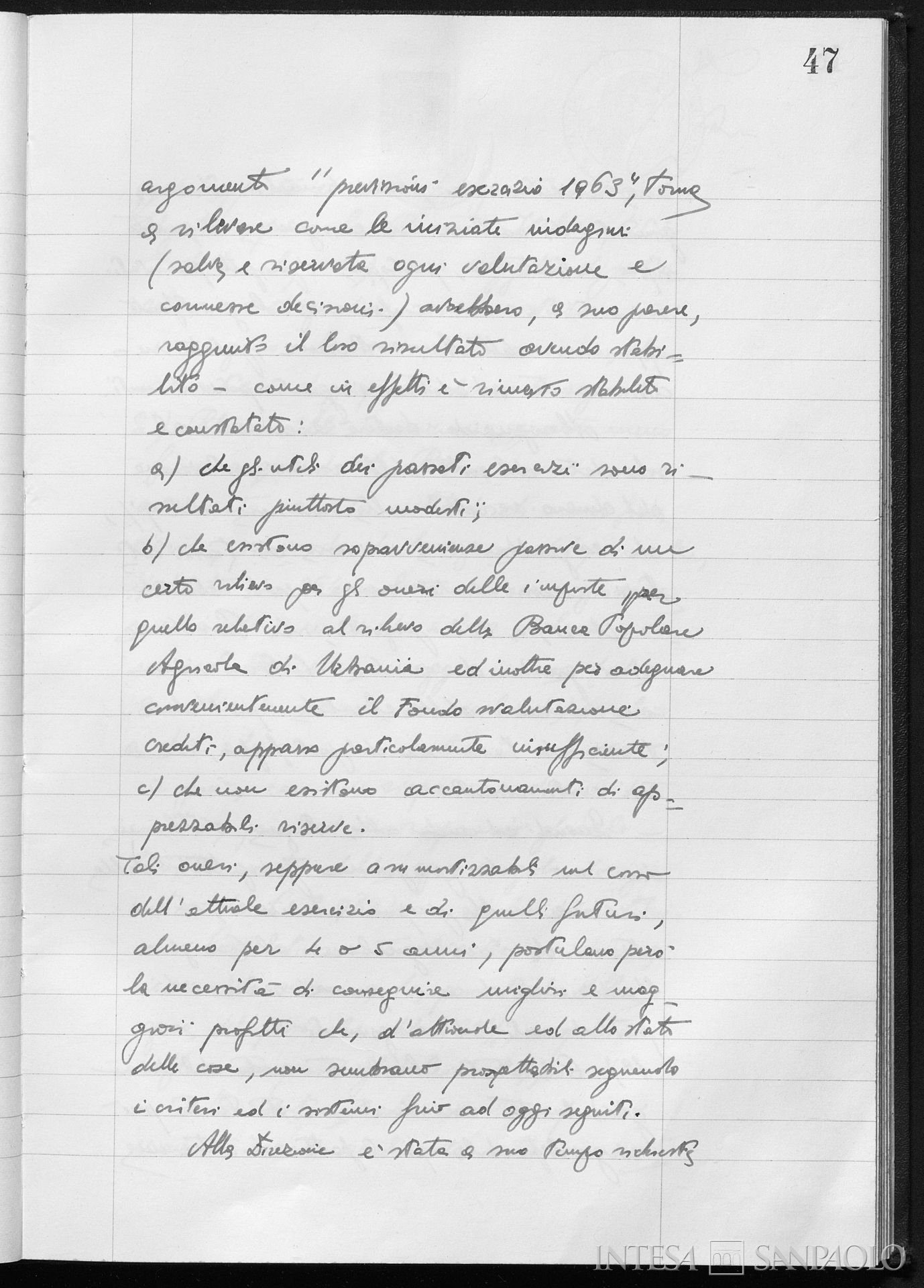 Banca Popolare Agricola Cooperativa di Urbania, pagina estratta dai Verbali del Consiglio di Amministrazione della Banca Popolare Pesarese dove si segnalano oneri di un certo rilievo derivati dall'assorbimento dell'istituto, 3 settembre 1963