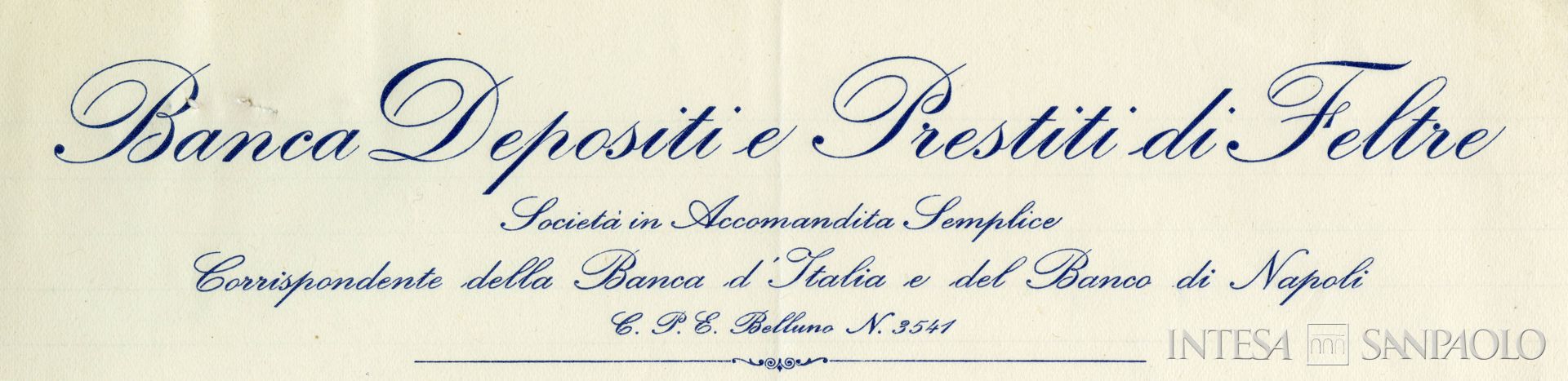 Banca Depositi e Prestiti di Feltre, dettaglio della carta intesata dell'istituto, 1935