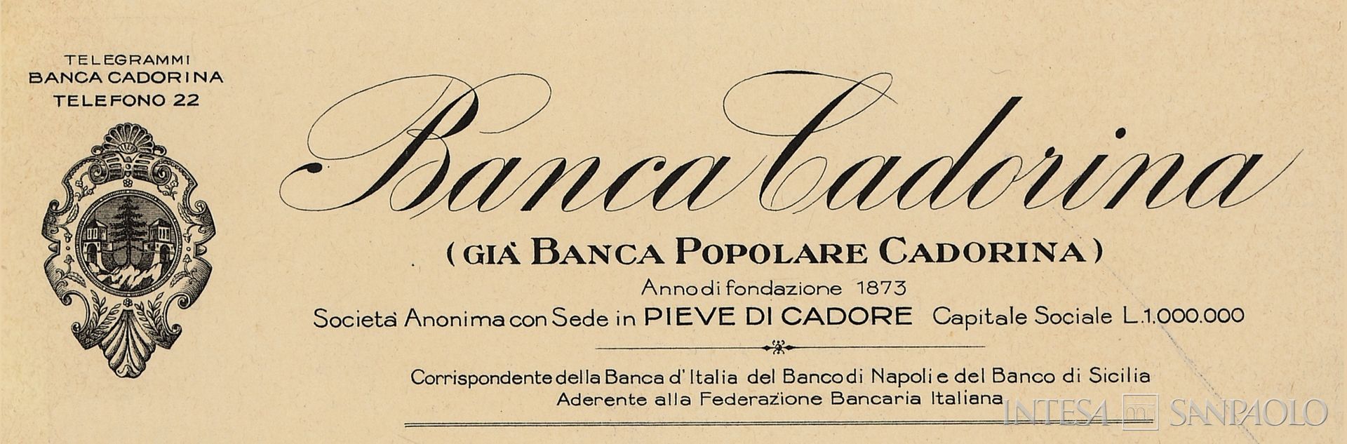 Banca Cadorina, intestazione di documento, anni Trenta