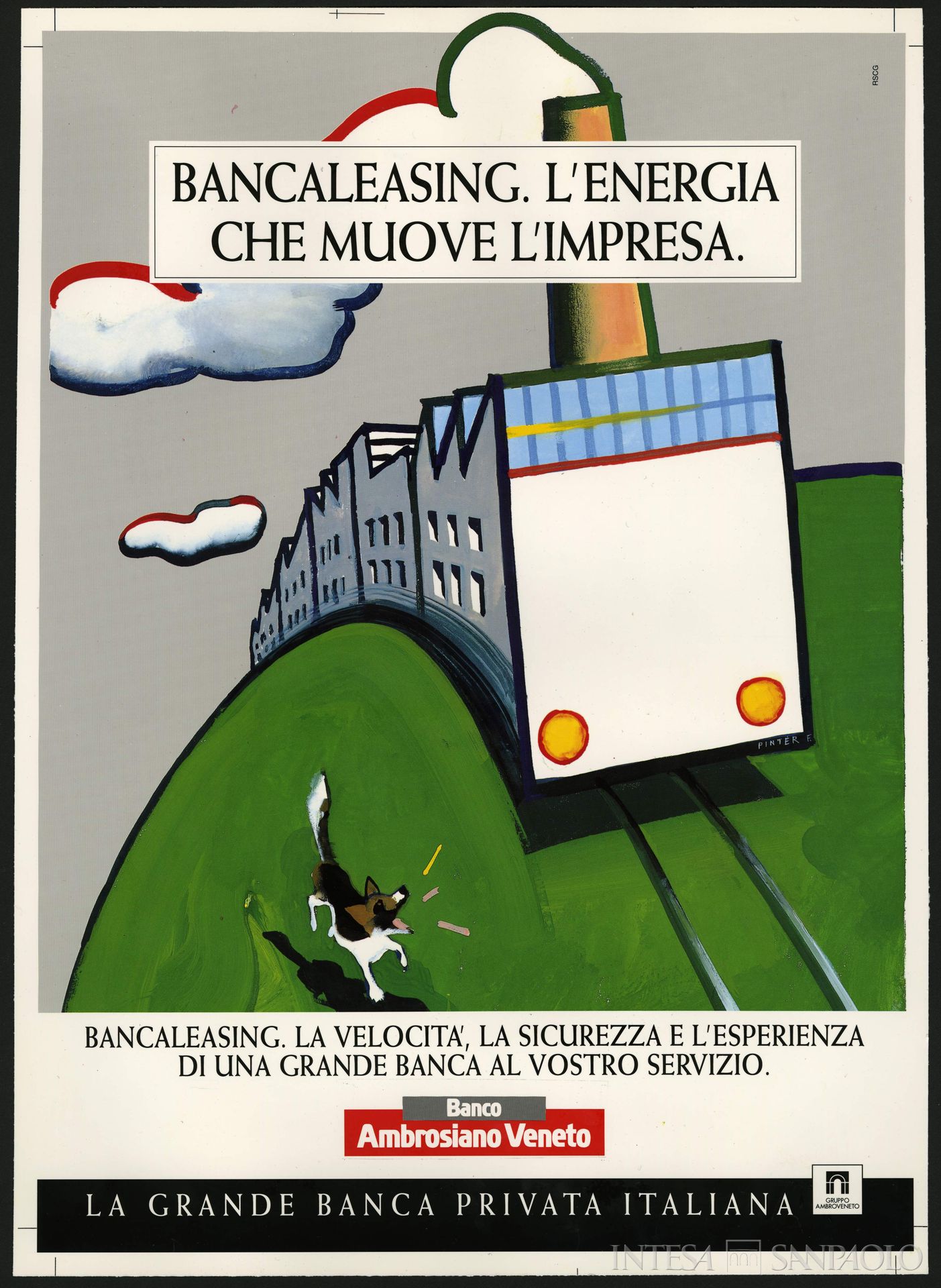 Banco Ambrosiano Veneto, manifesto pubblicitario, 1994 (illustrazione di Ferenc Pinter)