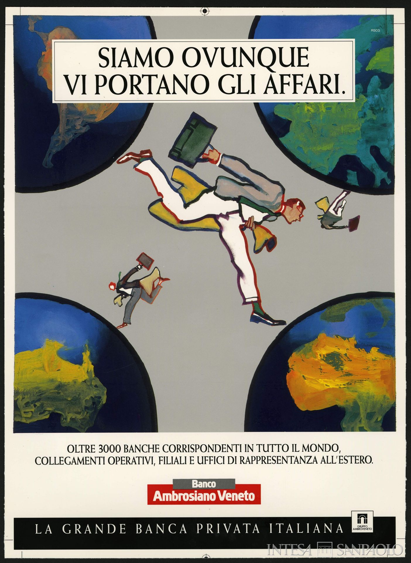 Banco Ambrosiano Veneto, manifesto pubblicitario, 1994 (illustrazione di Ferenc Pinter)