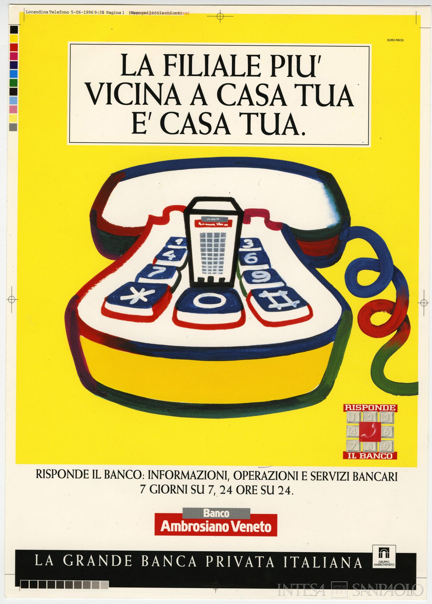 Banco Ambrosiano Veneto, manifesto pubblicitario, 1996 (illustrazione di Ferenc Pinter)