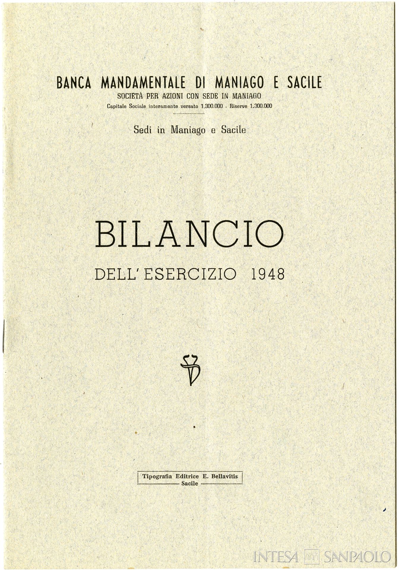 Banca Mandamentale di Maniago e Sacile, frontespizio del bilancio 1948