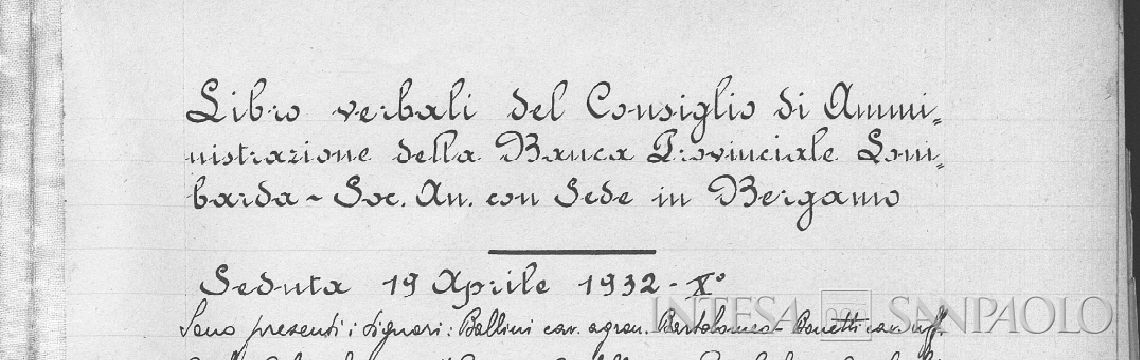 Banca Provinciale Lombarda, dettaglio della pagina estratta dai Verbali del Consiglio di Amministrazione, 19 aprile 1932