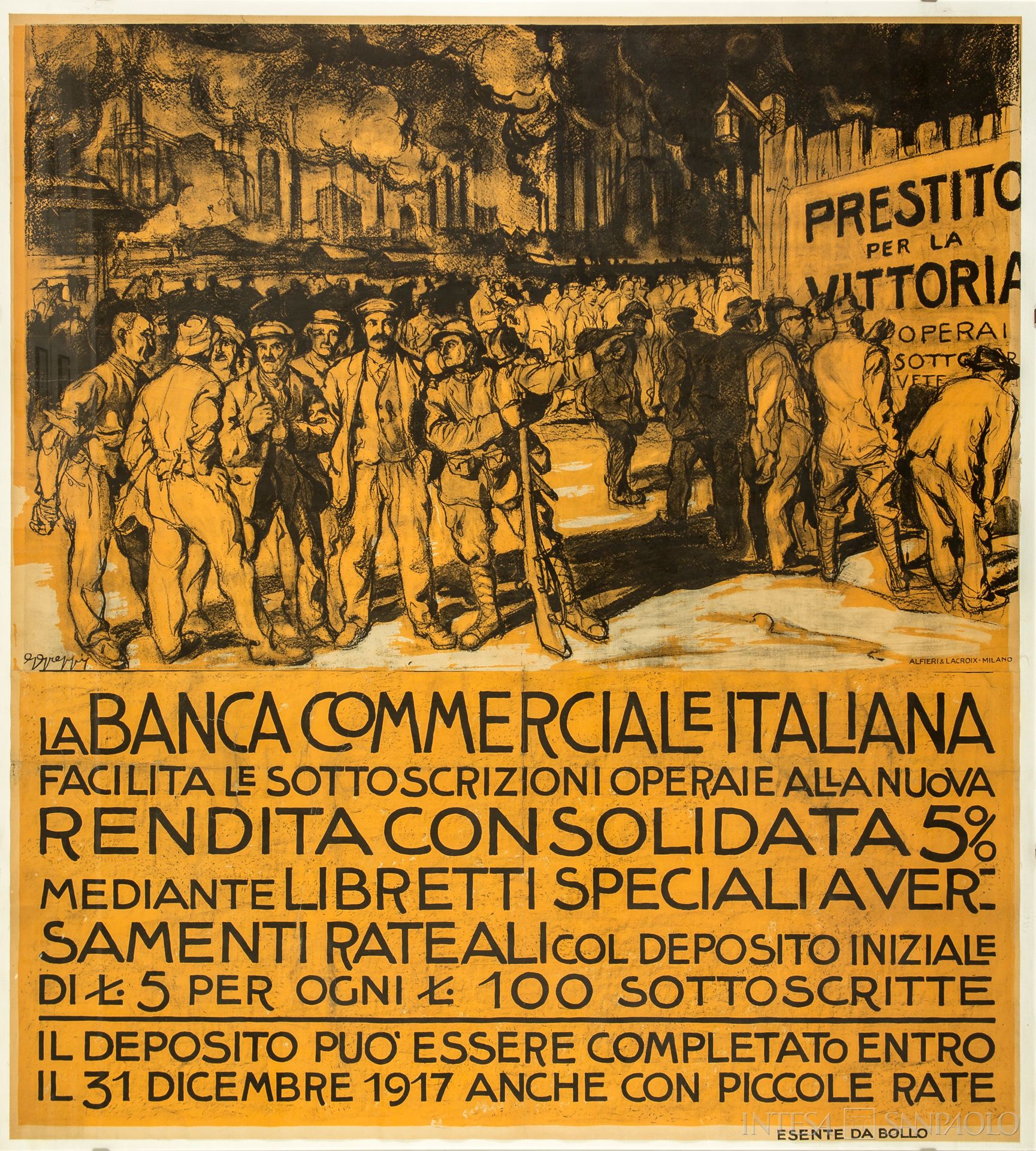 Banca Commerciale Italiana, manifesto per la sottoscrizione del prestito per la vittoria, 1917 circa (illustrazione di Giovanni Greppi)
