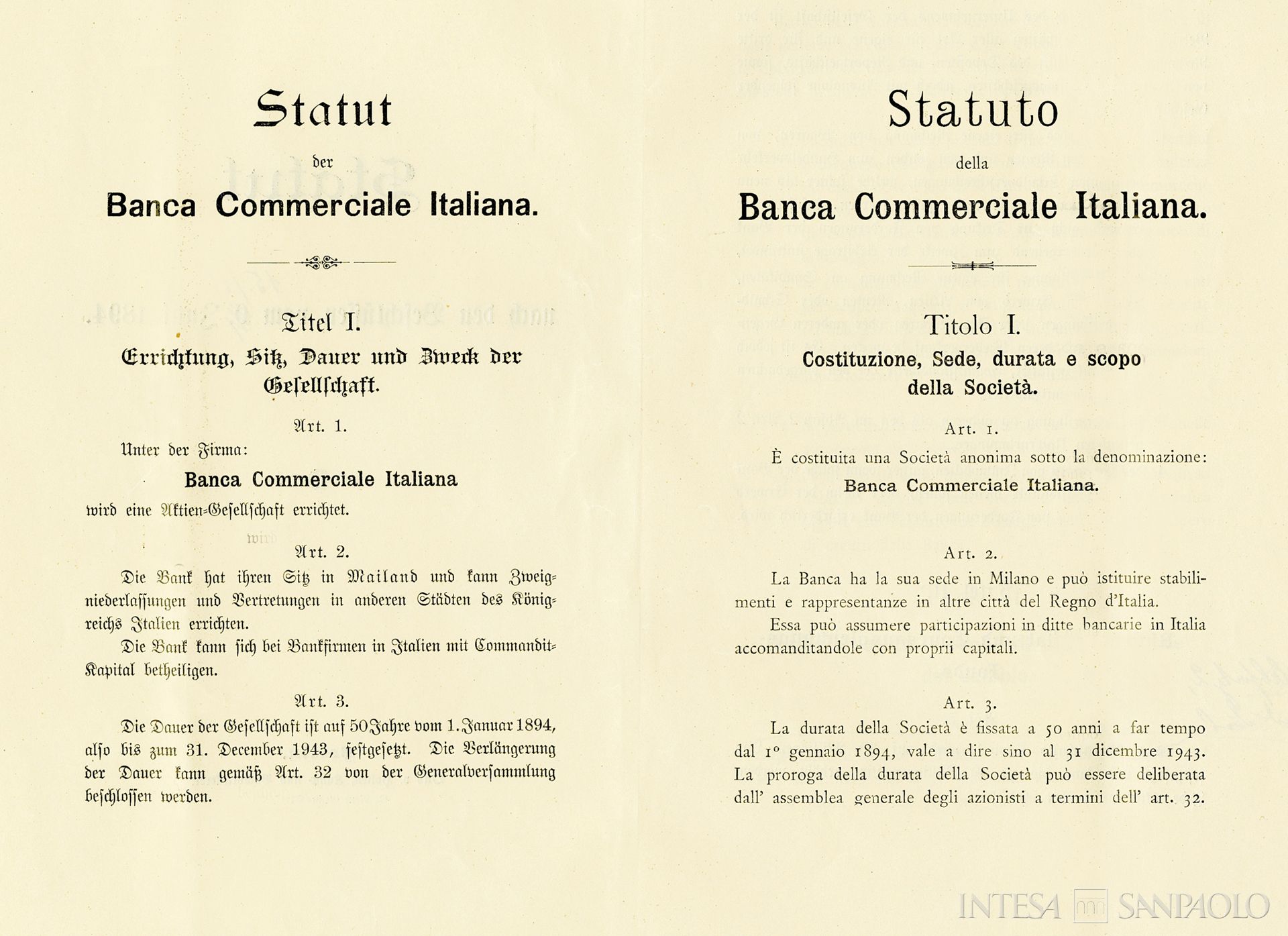 Banca Commerciale Italiana, statuto bilingue, 1894