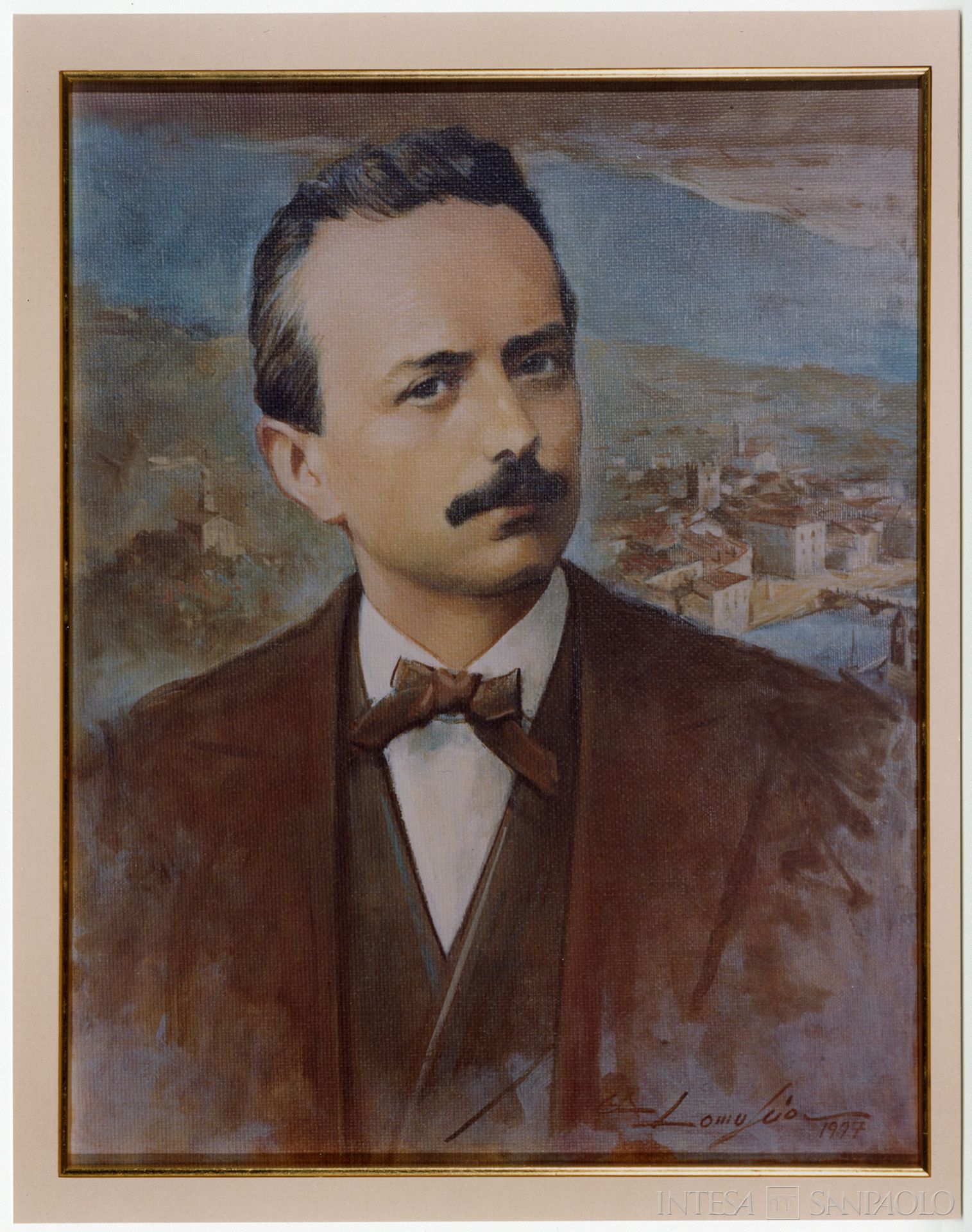 Banco Ambrosiano, ritratto di Giuseppe Tovini, riproduzione fotografica della tela realizzata da Giuseppe Antonio Lomuscio nel 1997 per la beatificazione