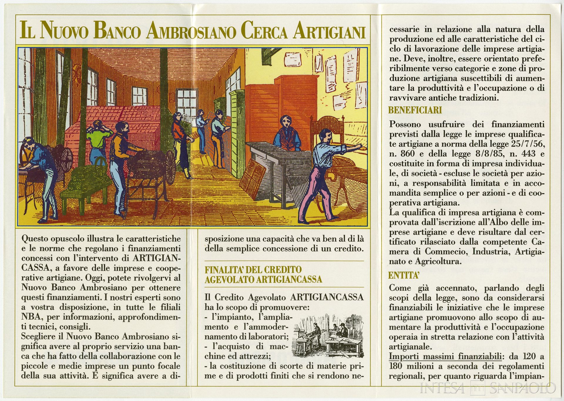 Nuovo Banco Ambrosiano, dépliant pubblicitario sul credito agli artigiani, 1988